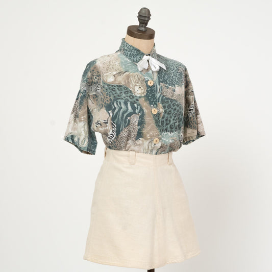 Vintage 90s African Animal Safari Print Shirt - Medium | All Over Print Short Sleeve Collared Top