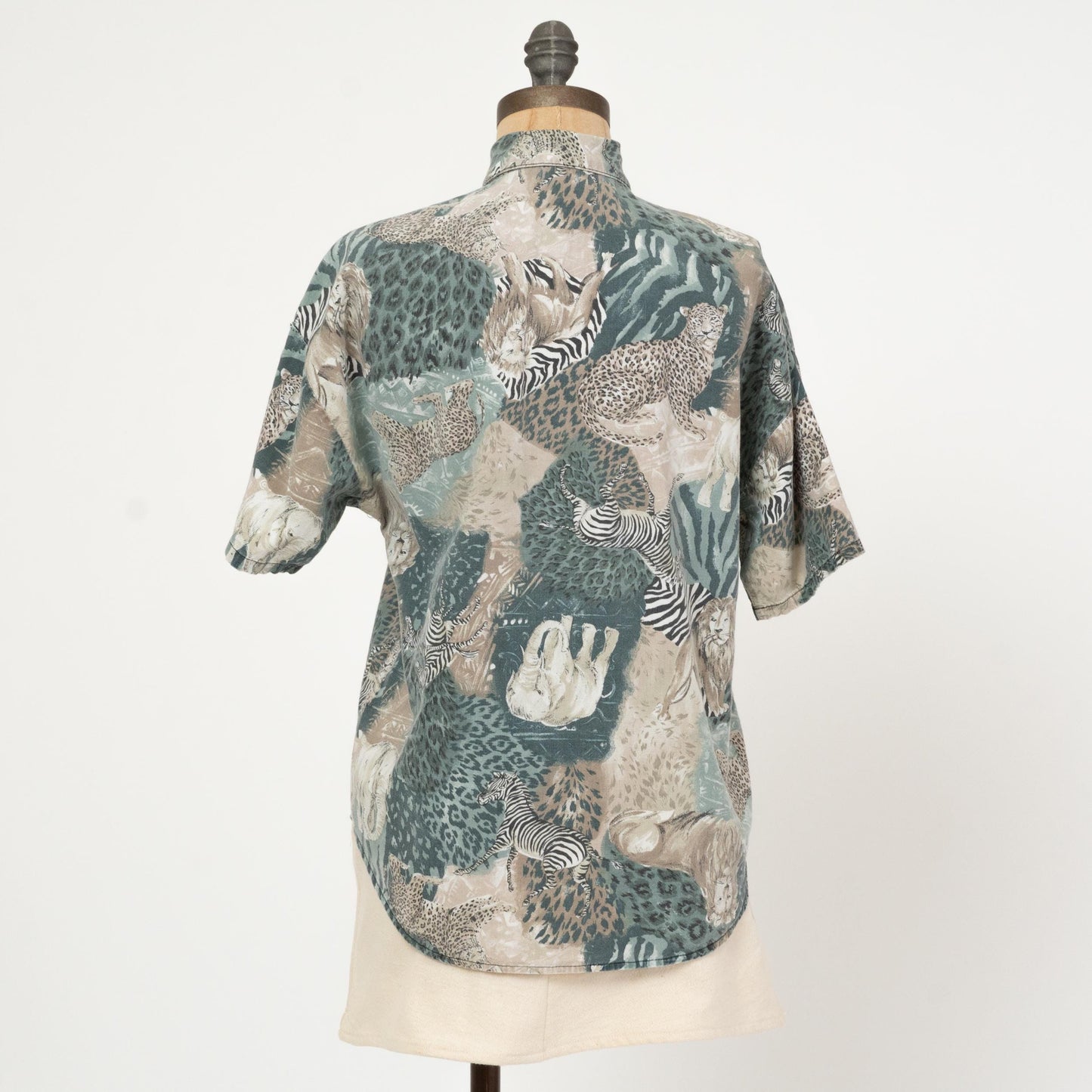 Vintage 90s African Animal Safari Print Shirt - Medium | All Over Print Short Sleeve Collared Top