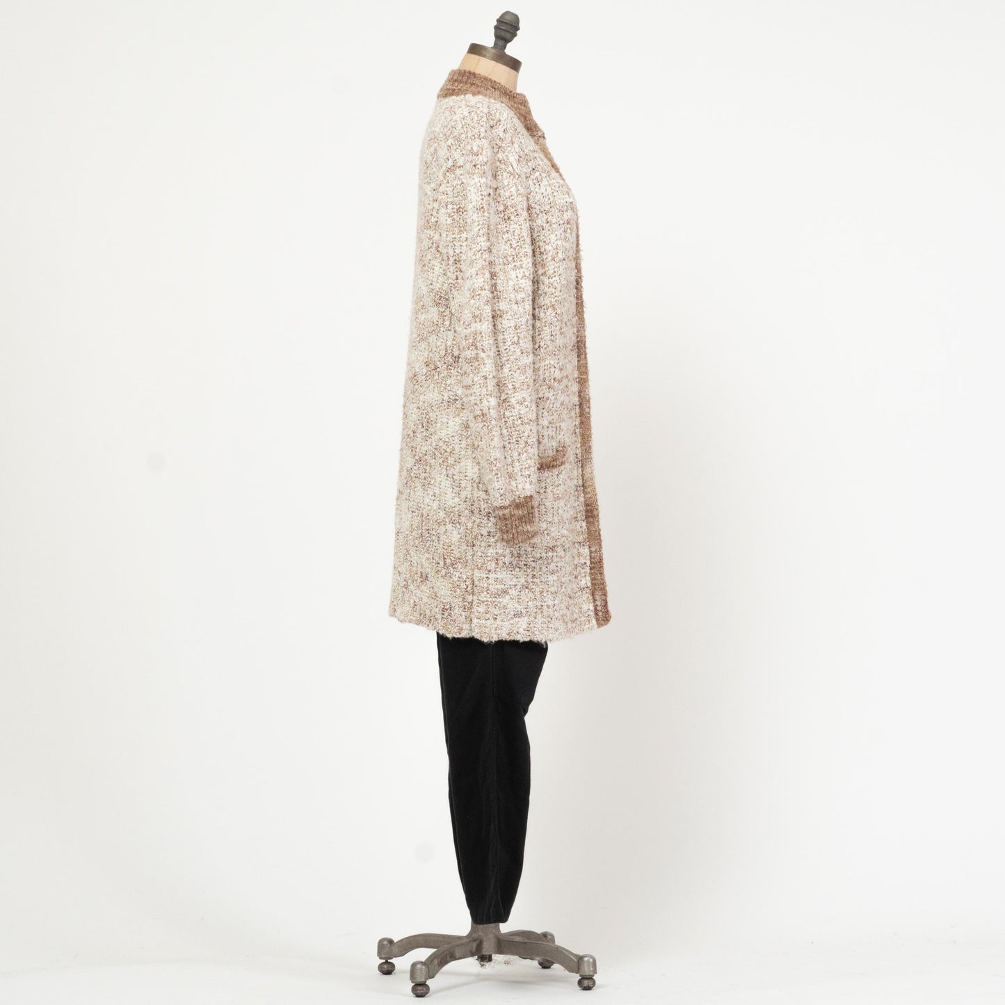 Vintage 80s Two Tone Marled Knit Long Cardigan - Small | Open Front Boho Longline Sweater