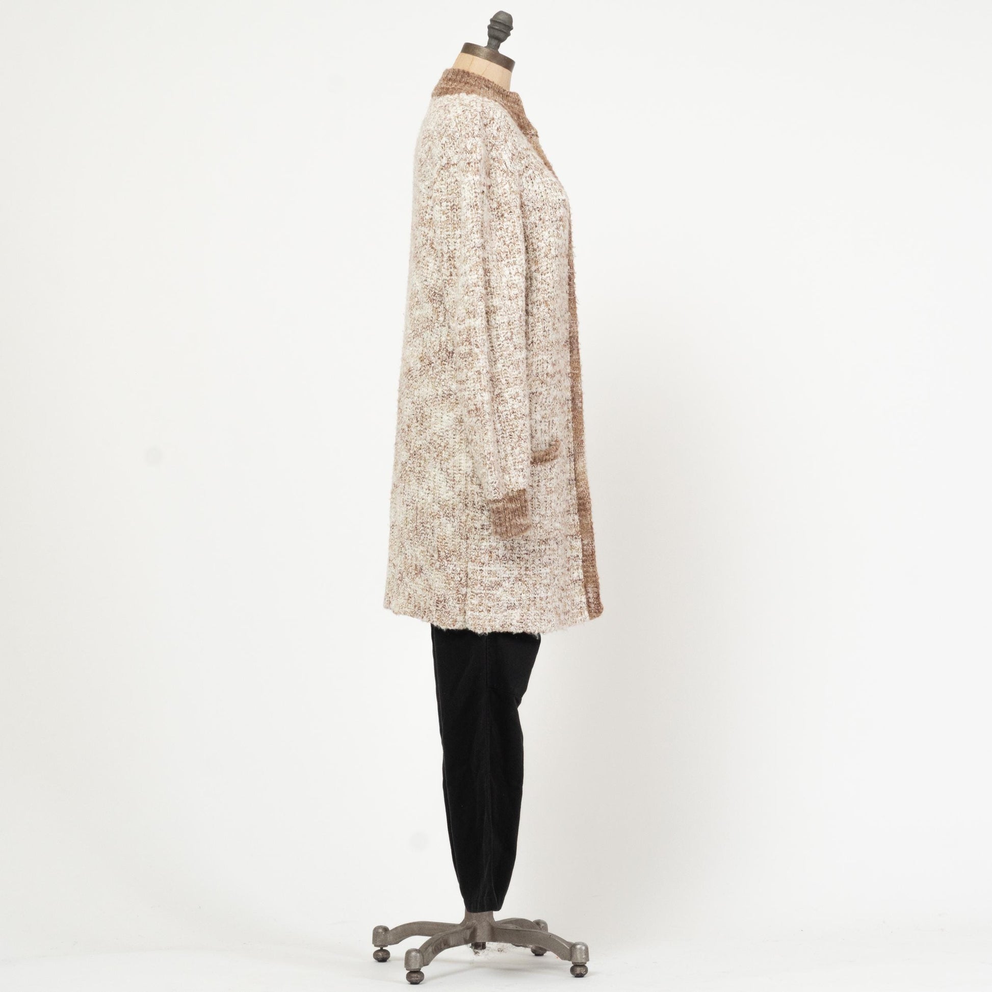 Vintage 80s Two Tone Marled Knit Long Cardigan - Small | Open Front Boho Longline Sweater