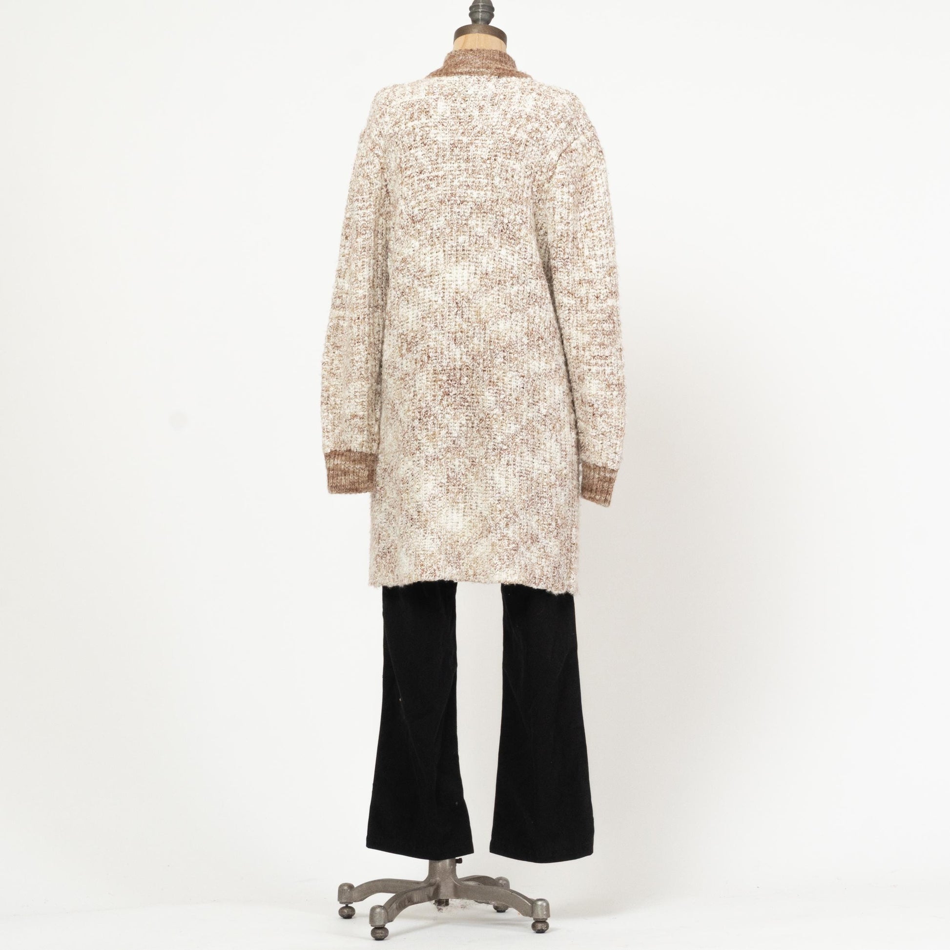 Vintage 80s Two Tone Marled Knit Long Cardigan - Small | Open Front Boho Longline Sweater