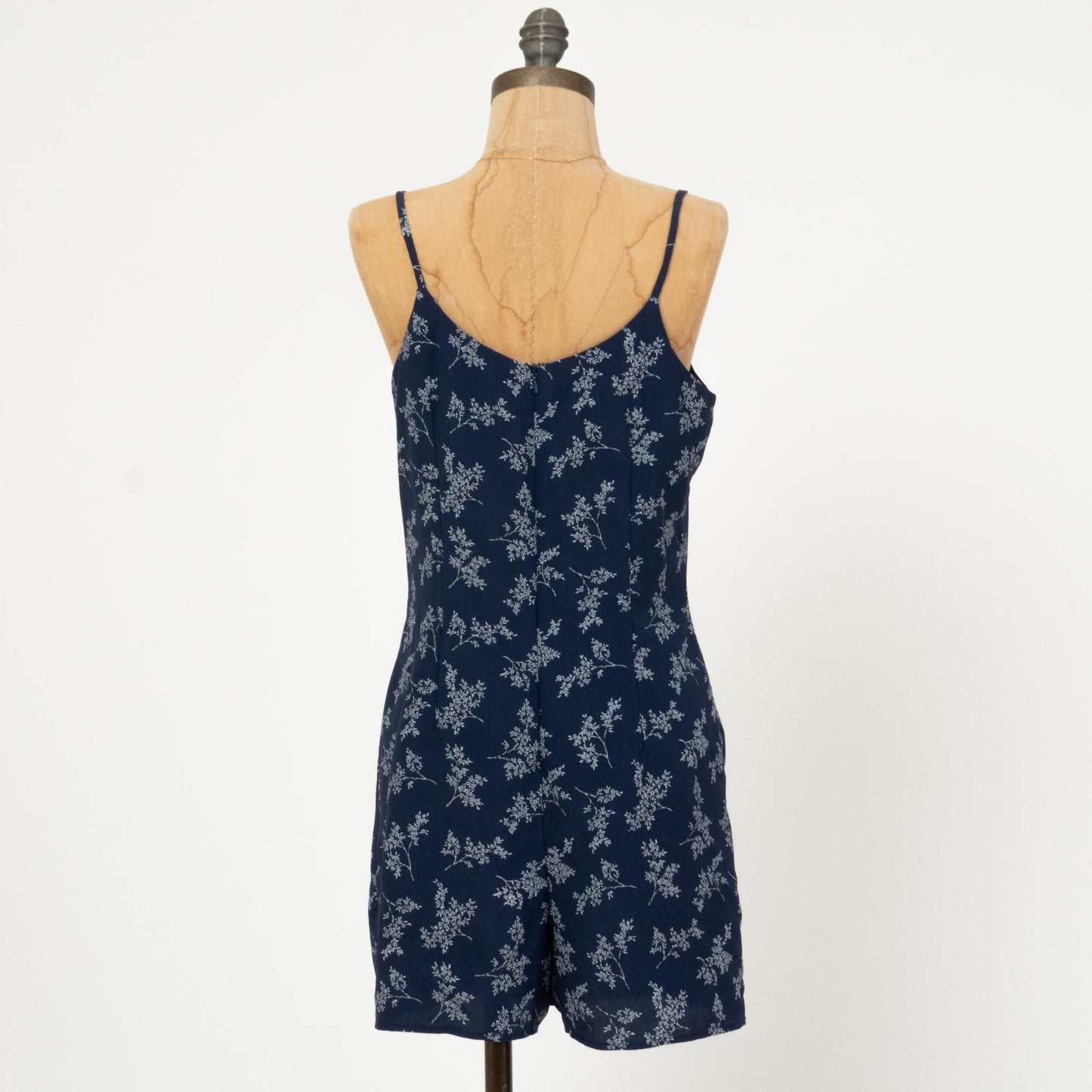 Vintage 90s Blue Floral Skort Romper - Medium | Boho Spaghetti Strap Mini Dress Playsuit