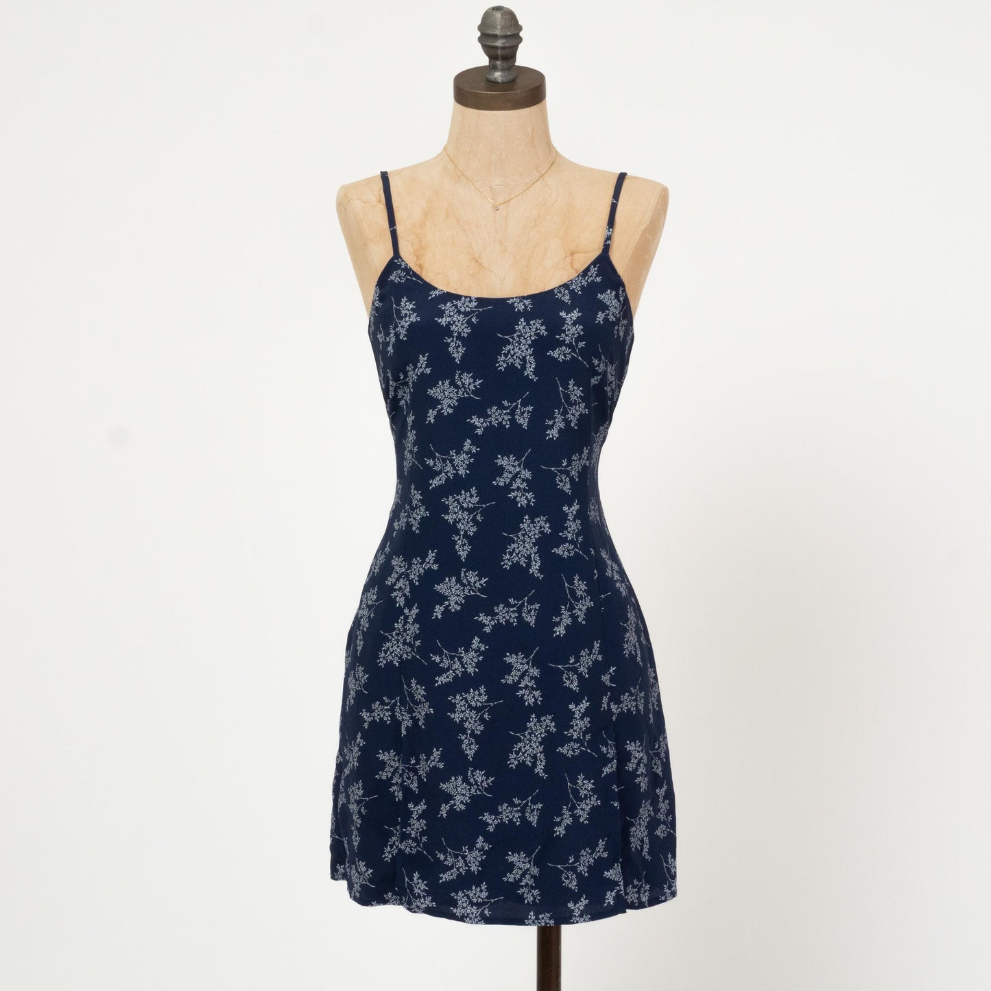 Vintage 90s Blue Floral Skort Romper - Medium | Boho Spaghetti Strap Mini Dress Playsuit