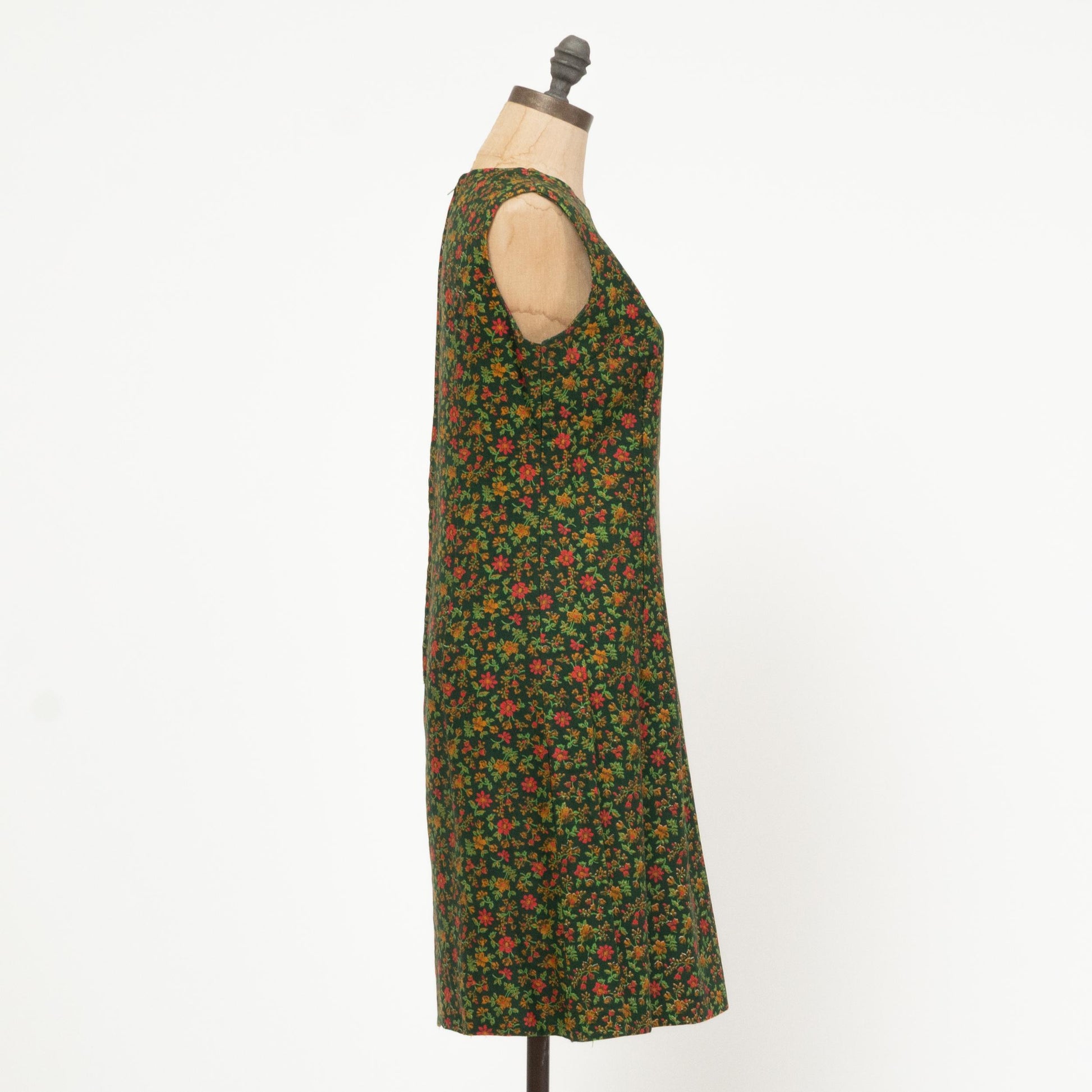Vintage 60s Green Floral Mini Shift Dress - Medium | Retro Mod Sleeveless Dress