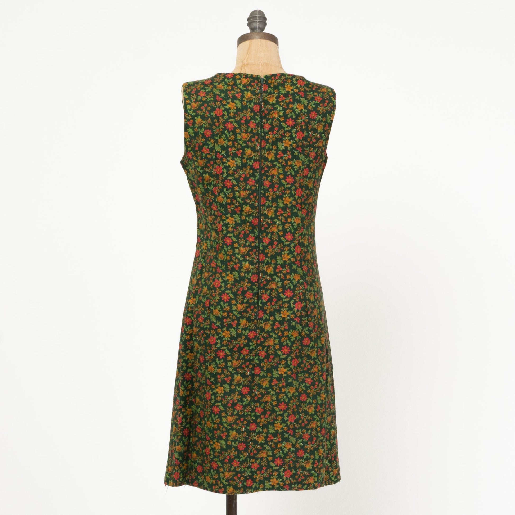 Vintage 60s Green Floral Mini Shift Dress - Medium | Retro Mod Sleeveless Dress