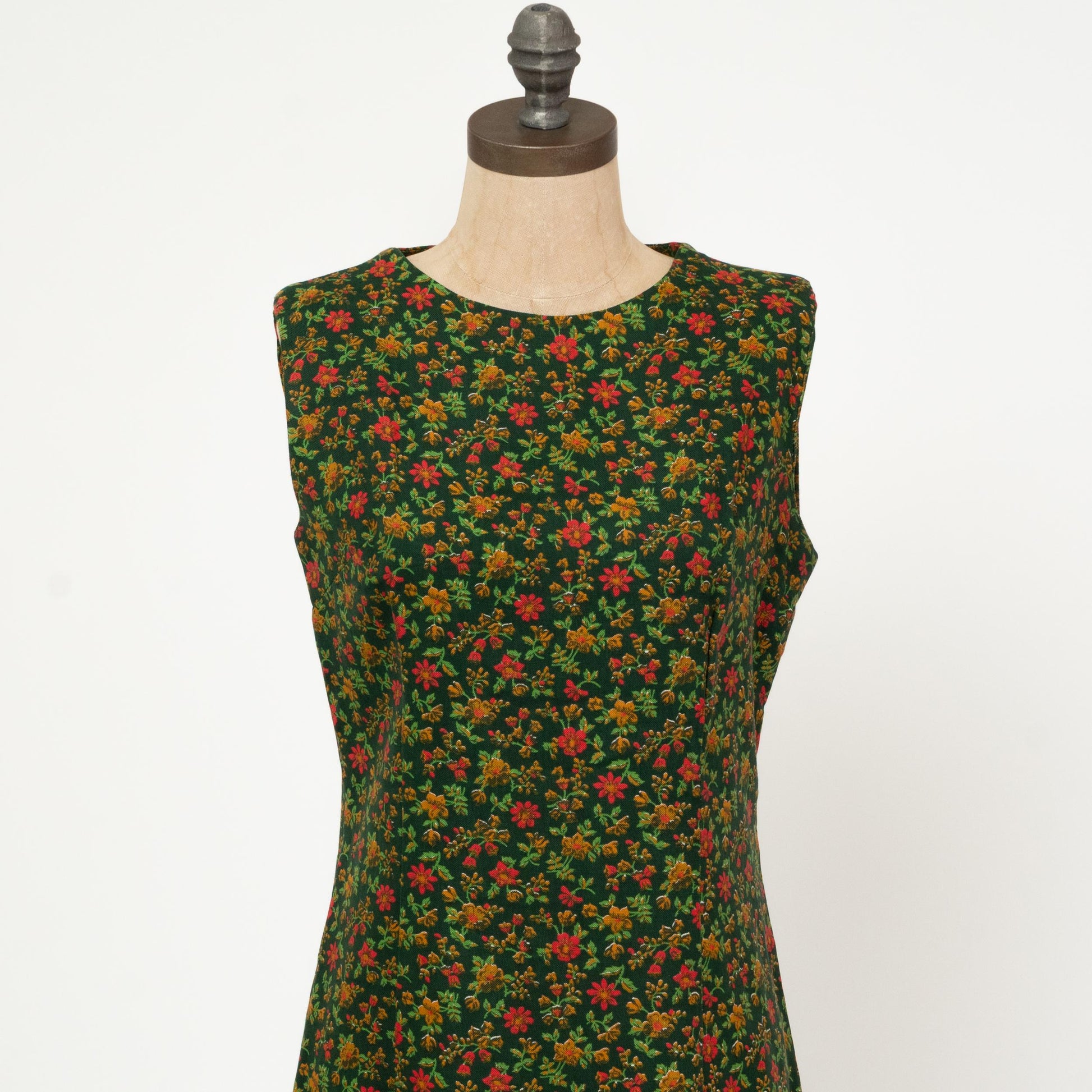 Vintage 60s Green Floral Mini Shift Dress - Medium | Retro Mod Sleeveless Dress