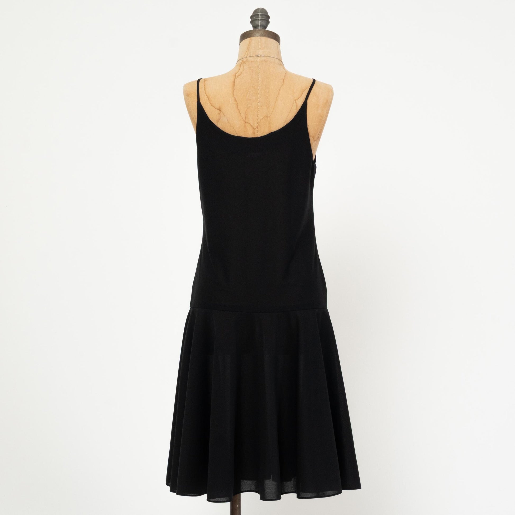 Vintage 90s Black Drop Waist Dress - Medium | Spaghetti Strap Knee Length Dress