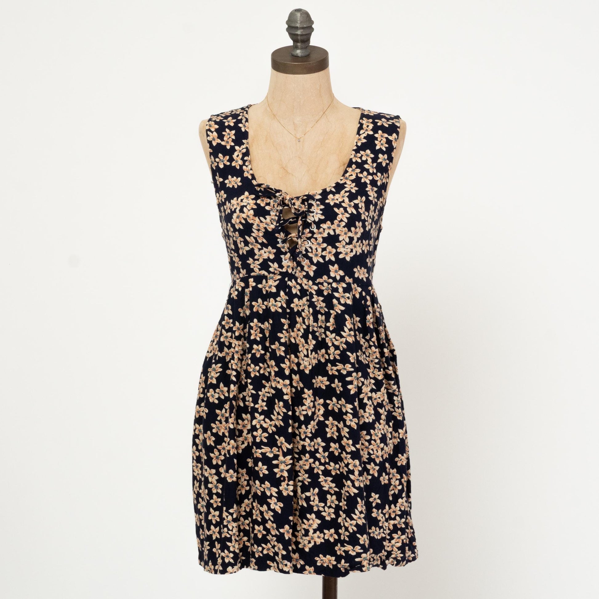 Vintage 90s Blue Floral Babydoll Mini Dress - Small | Boho Sleeveless Summer Sundress