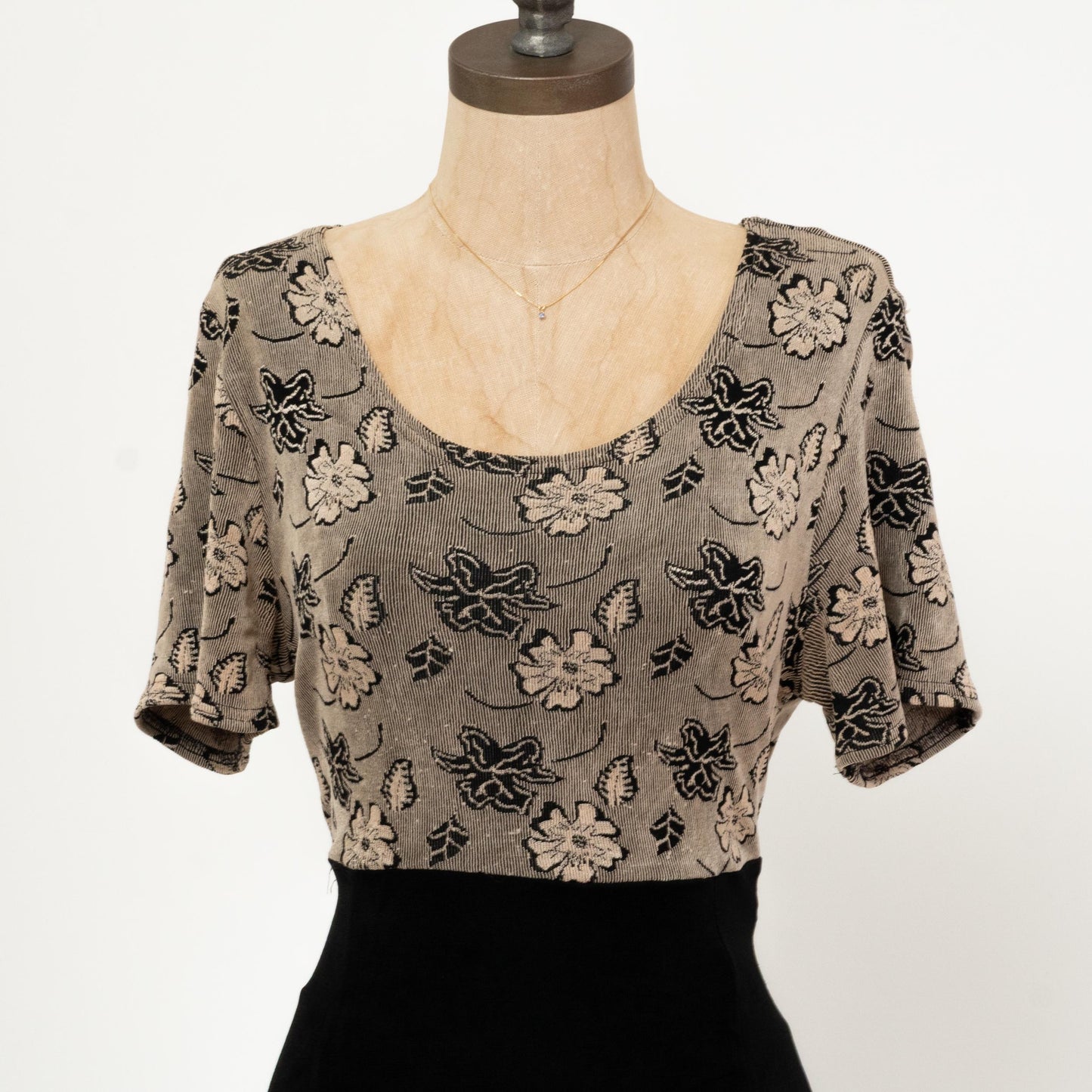 Vintage 90s Slinky Two-Tone Floral Dress - Extra Large | Grunge Short Sleeve Knee Length