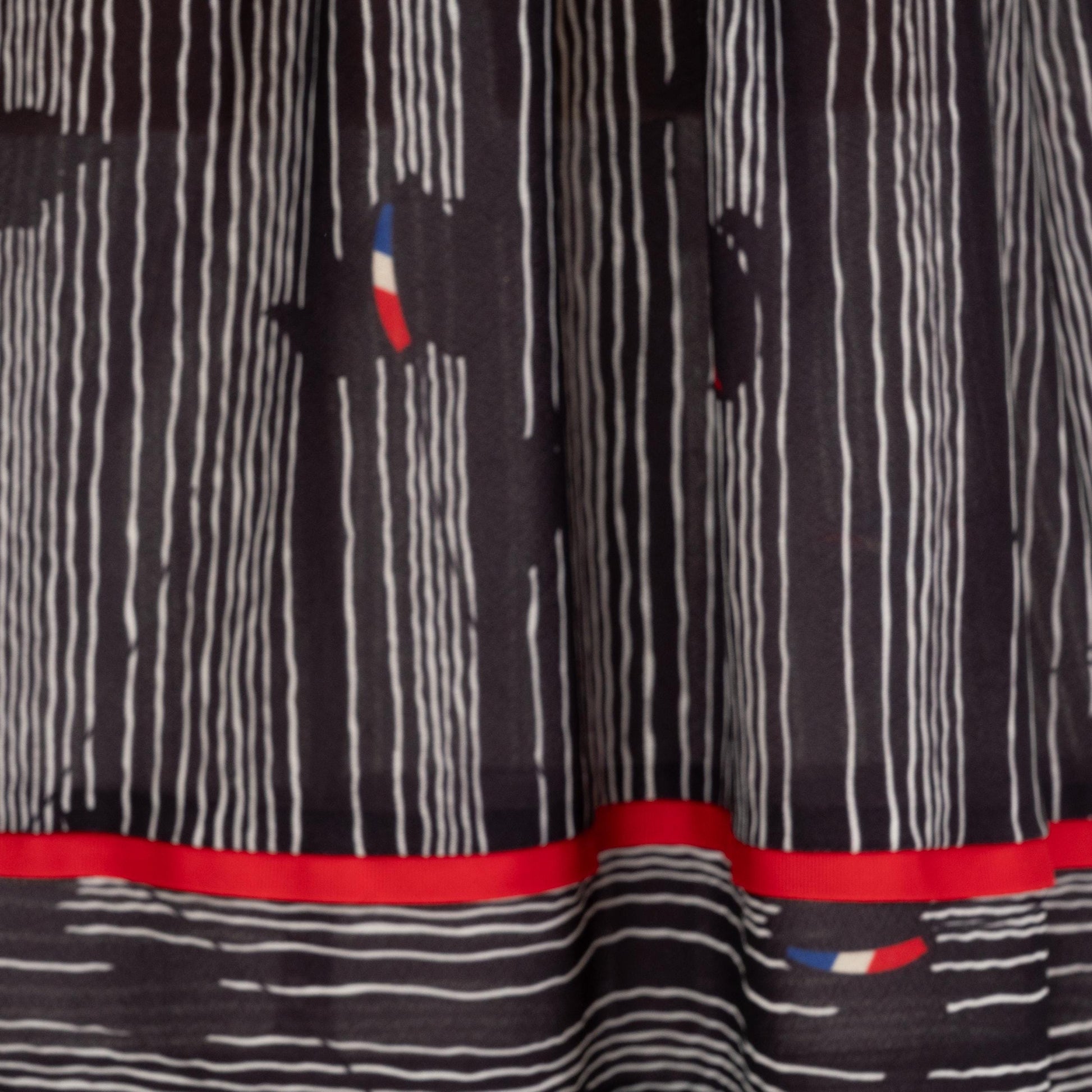 Vintage 70s Abstract Print Cap Sleeve Dress - Medium | Black White Red A Line Midi Dress