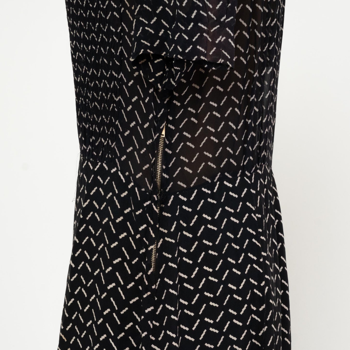 Vintage 40s Black & White Sheer Midi Shirtdress - Medium | 1940s Shirred Bodice Retro A Line Dress