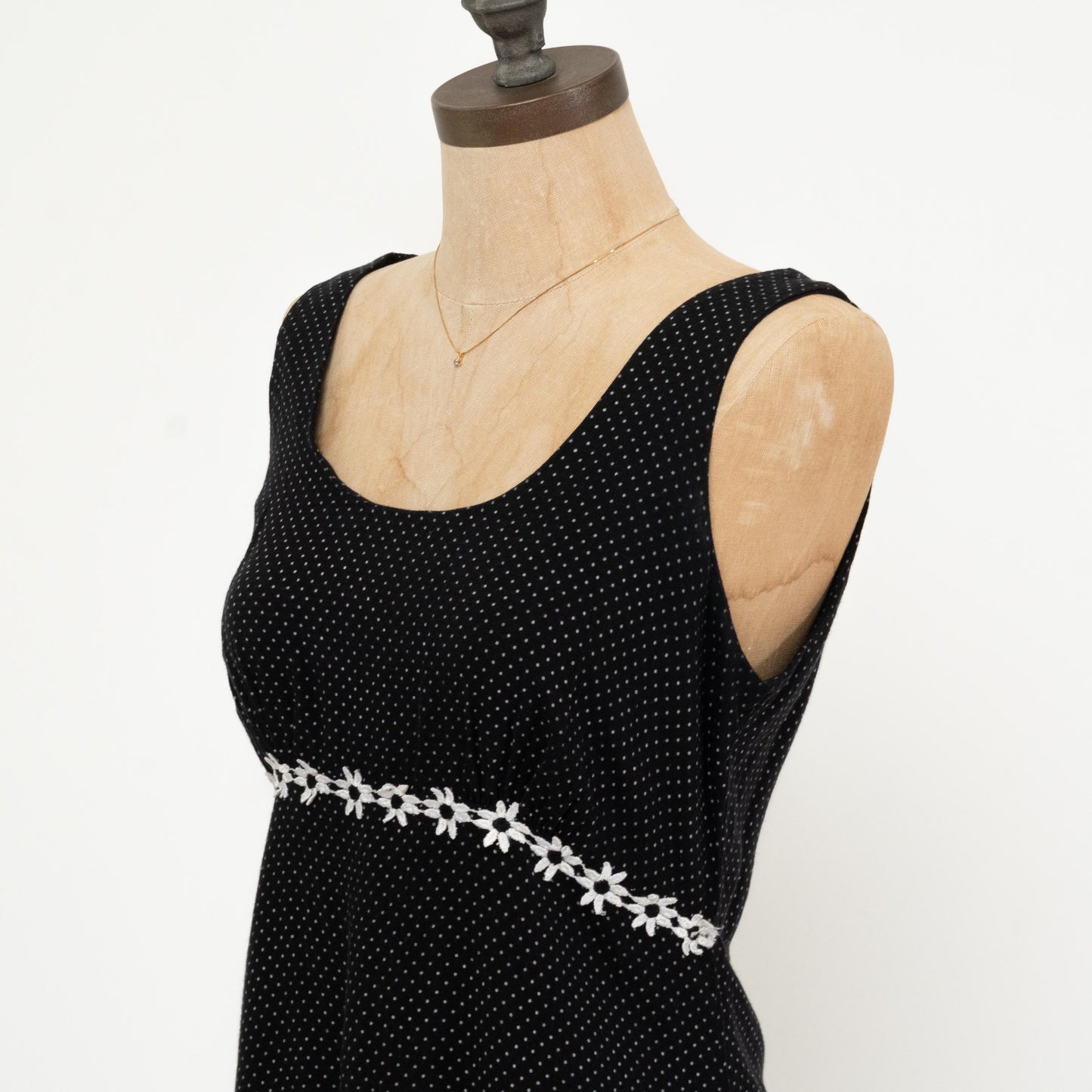 Vintage 90s Black & White Floral Polka Dot Mini Dress - Medium | Boho Babydoll Summer Sundress