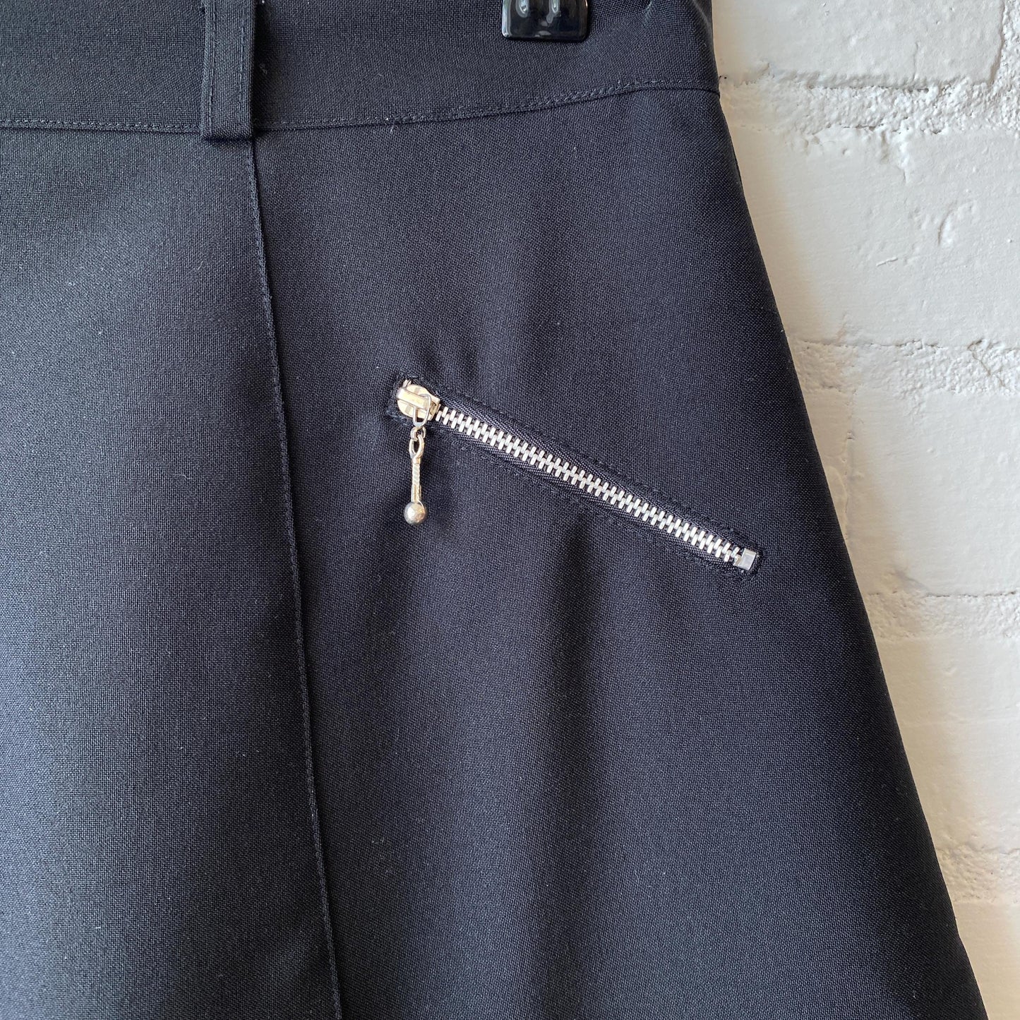 Vintage 90s Black Zipper Mini Skirt - Medium | High Waisted A Line Miniskirt