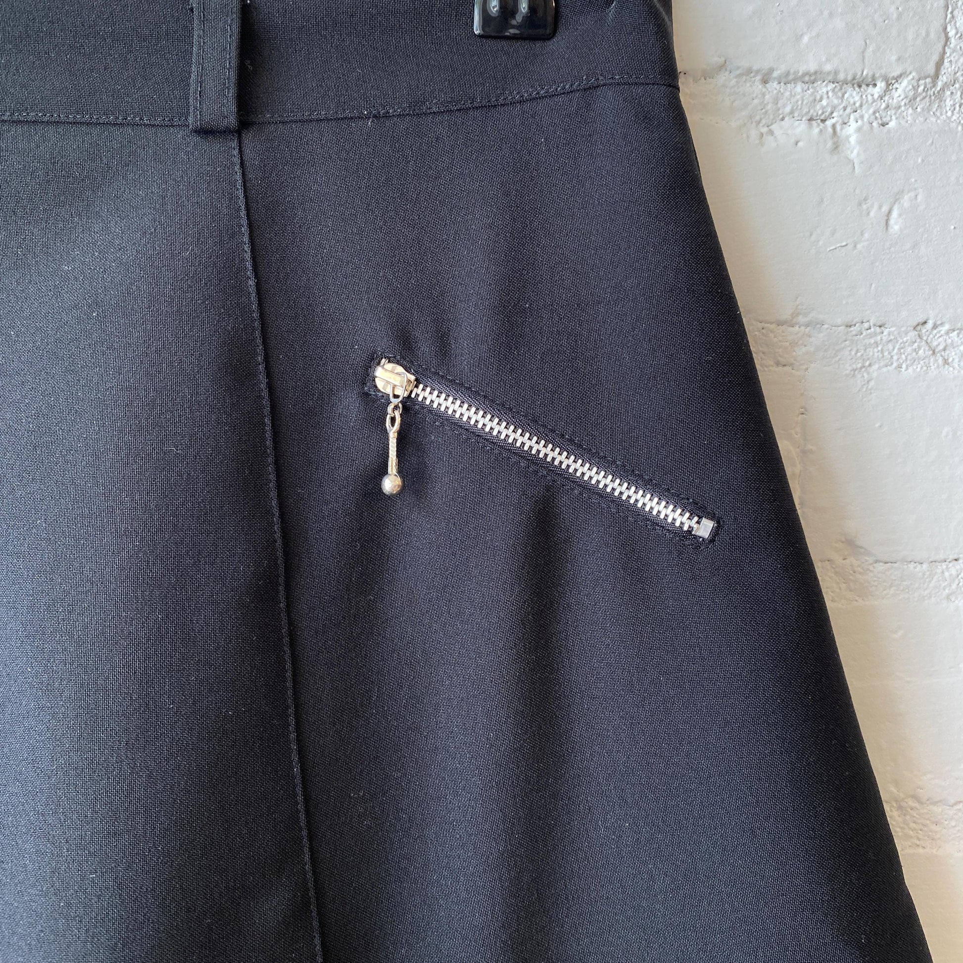 Vintage 90s Black Zipper Mini Skirt - Medium | High Waisted A Line Miniskirt