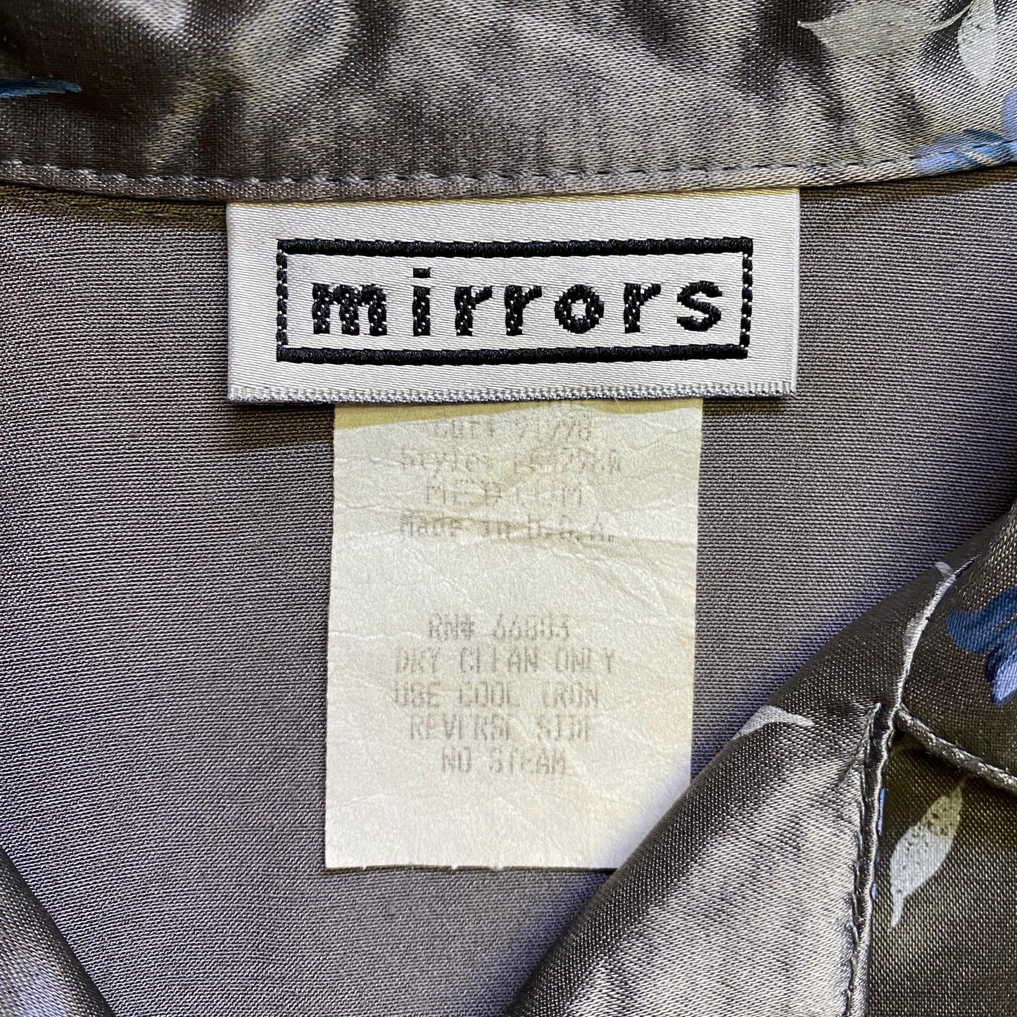 Vintage 90s Silver Floral Satin Crop Top - Medium | Collared Short Sleeve Cropped Blouse