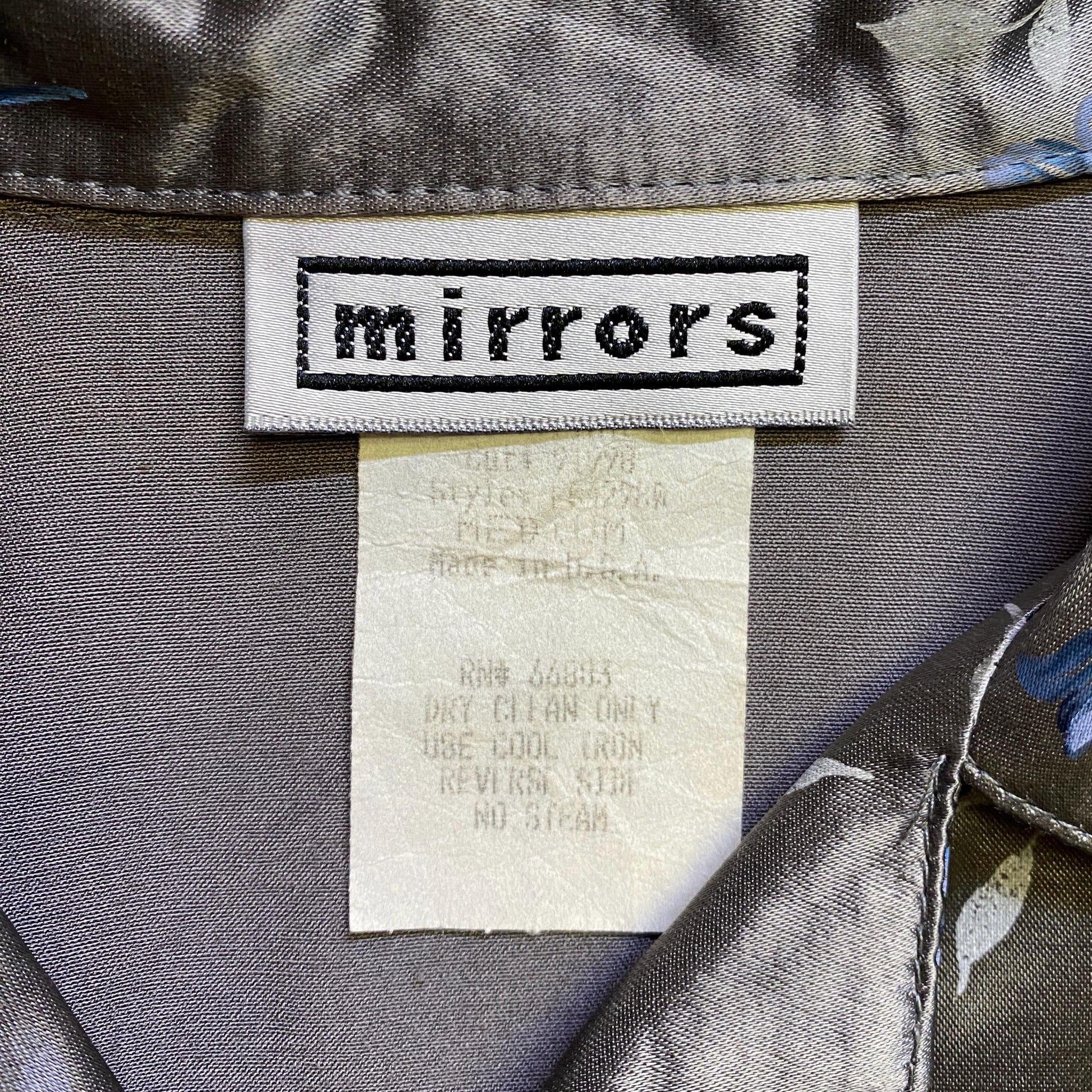 Vintage 90s Silver Floral Satin Crop Top - Medium | Collared Short Sleeve Cropped Blouse