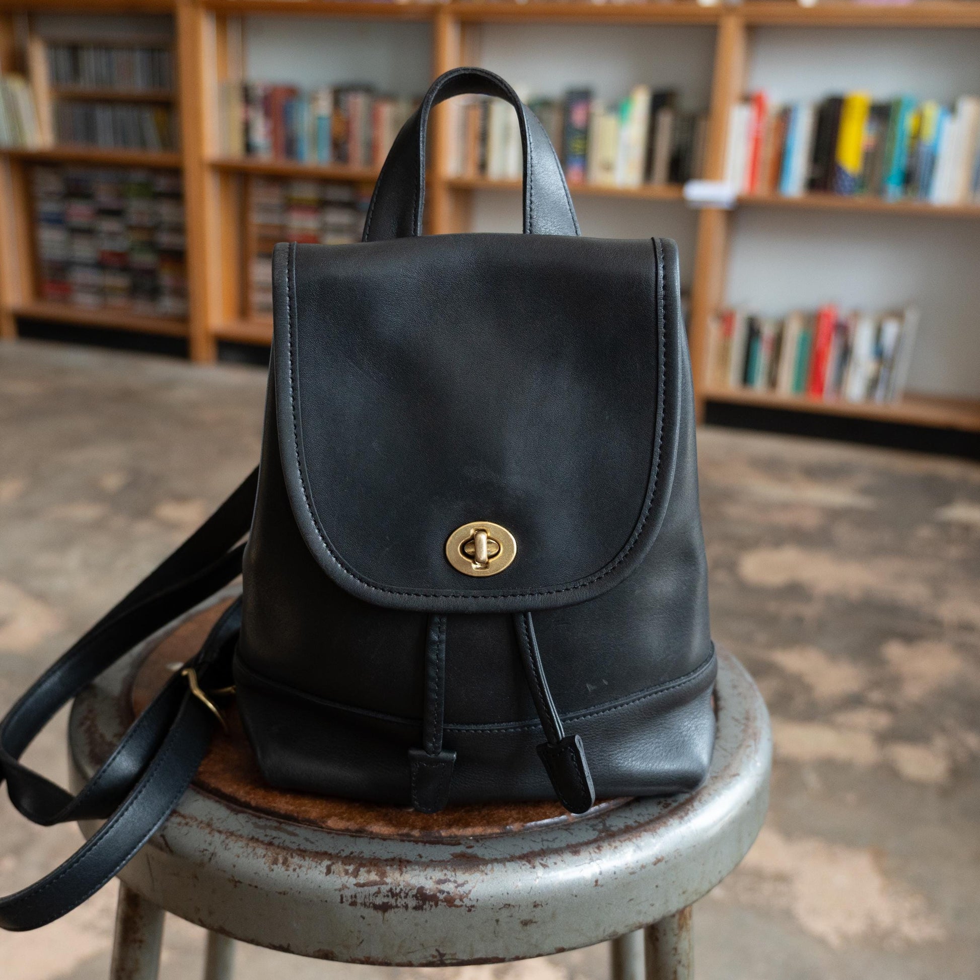 Vintage 90s Coach Black Leather Daypack | #9960 Designer Minimalist Small Backpack