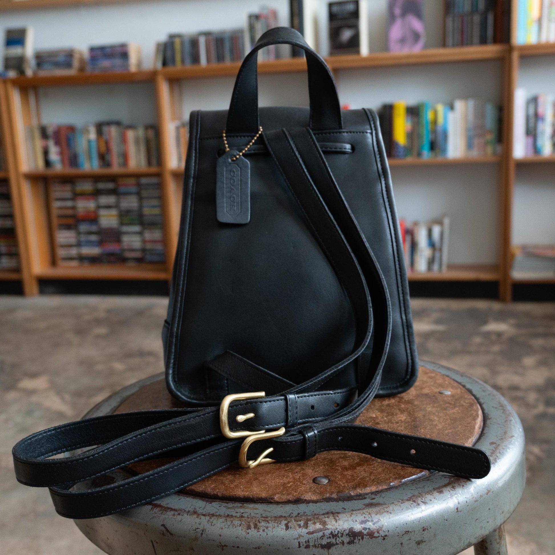 Vintage 90s Coach Black Leather Daypack | #9960 Designer Minimalist Small Backpack