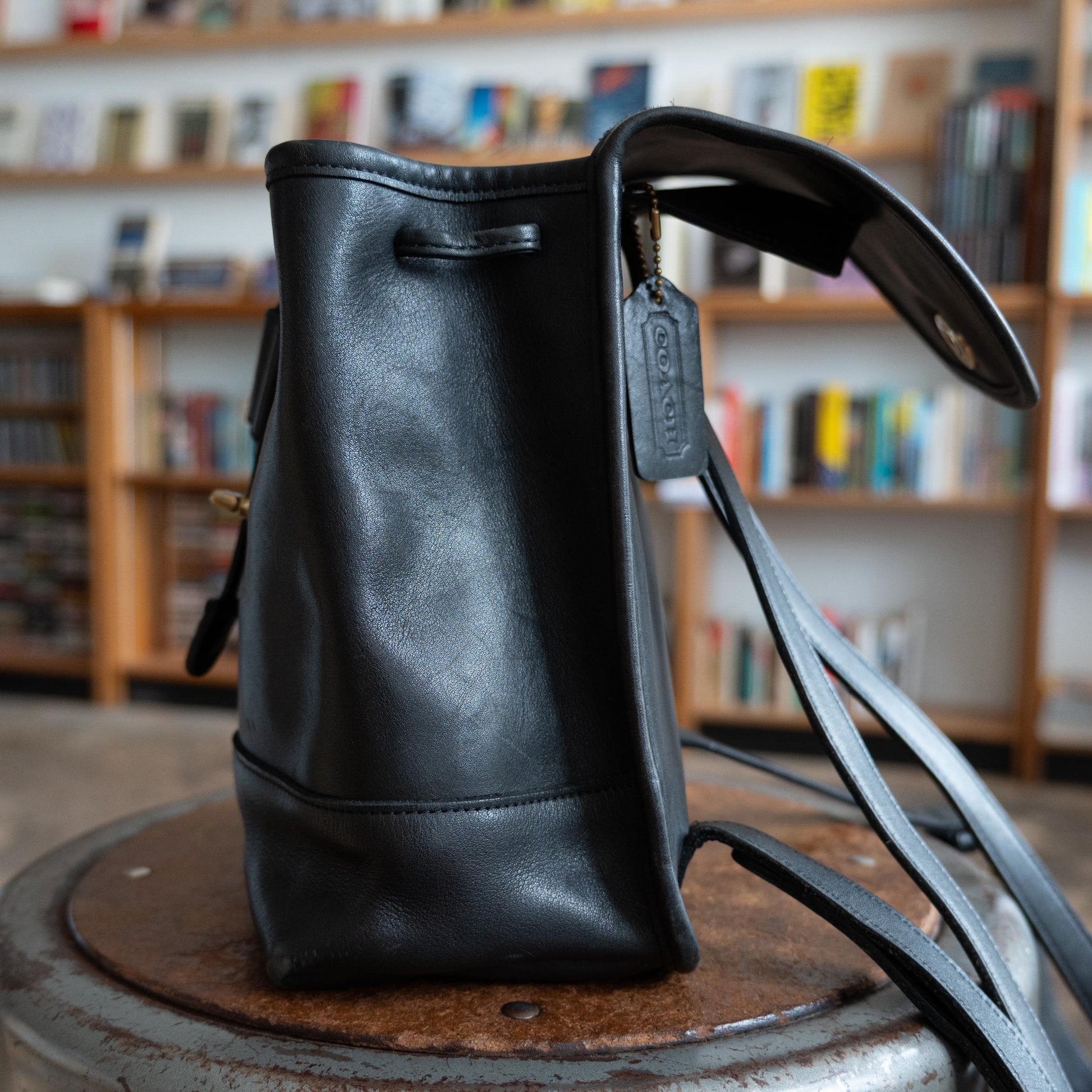 Vintage 90s Coach Black Leather Daypack | #9960 Designer Minimalist Small Backpack