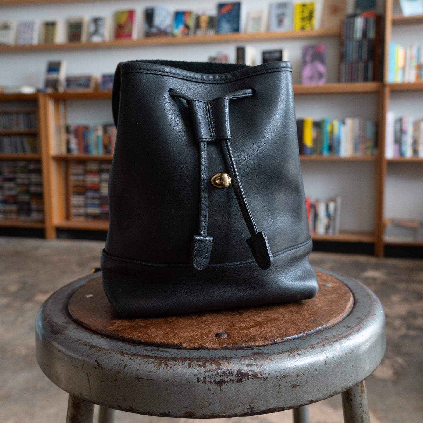 Vintage 90s Coach Black Leather Daypack | #9960 Designer Minimalist Small Backpack
