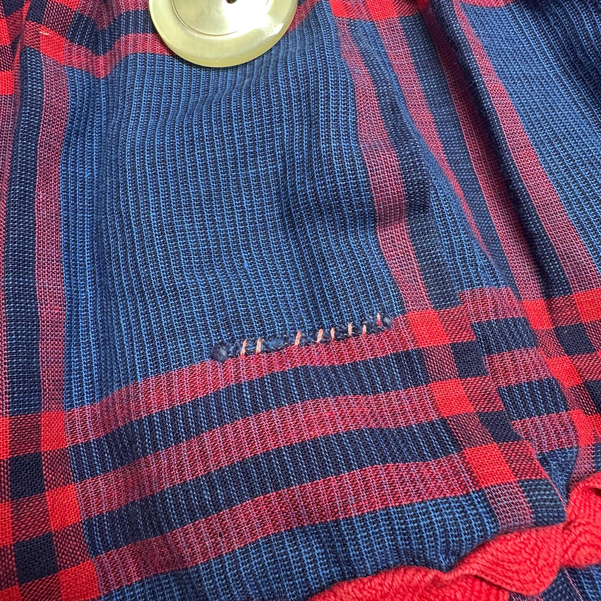 Vintage 40s 50s Blue & Red Plaid Shirtwaist Dress - Small | Retro Midi Fit Flare Day Dress