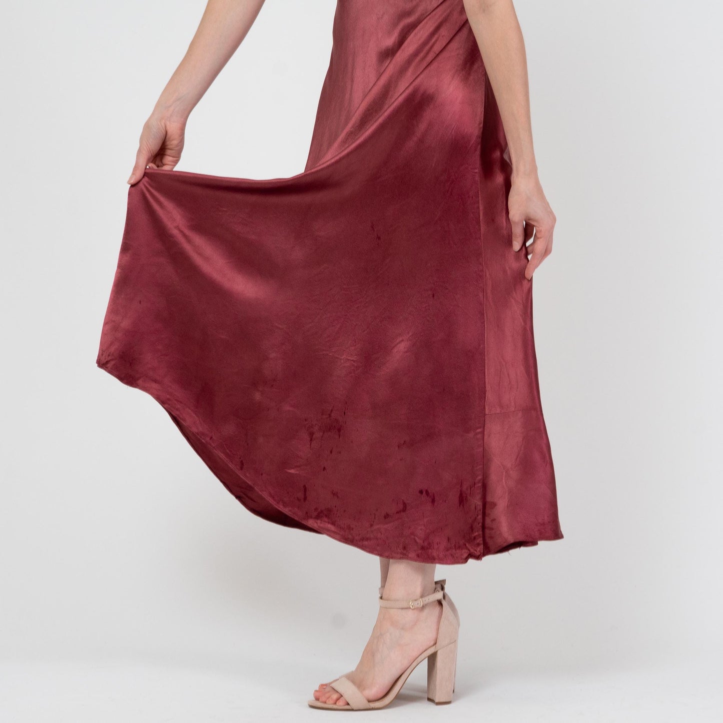 Vintage 30s Wine Red Satin Puff Sleeve Evening Gown, As Is - Extra Small | 1930s Bias Cut Maxi Dress
