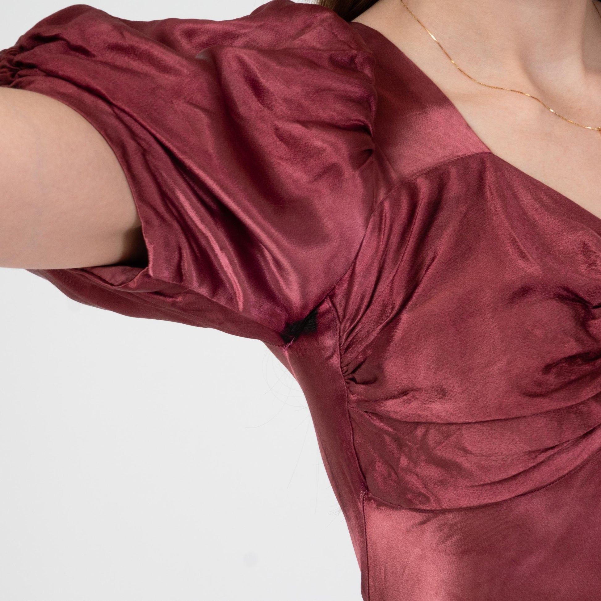Vintage 30s Wine Red Satin Puff Sleeve Evening Gown, As Is - Extra Small | 1930s Bias Cut Maxi Dress