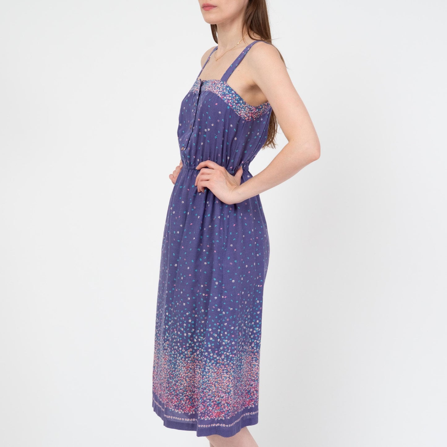 Vintage 70s Purple Falling Floral Sundress - Extra Small | Boho Summer Midi Dress