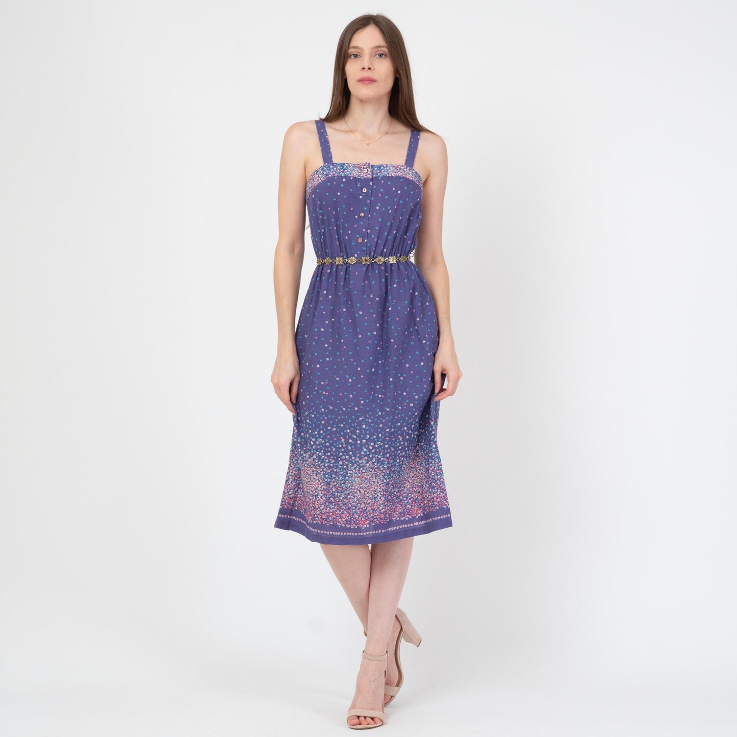 Vintage 70s Purple Falling Floral Sundress - Extra Small | Boho Summer Midi Dress