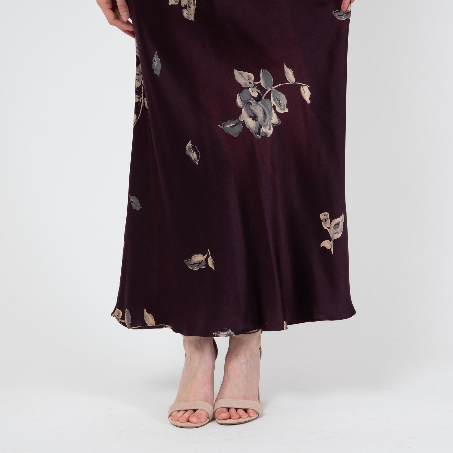 Vintage 90s Plum Floral Silk Satin Maxi Skirt - Small | Bias Cut High Waisted Boho Slip Skirt