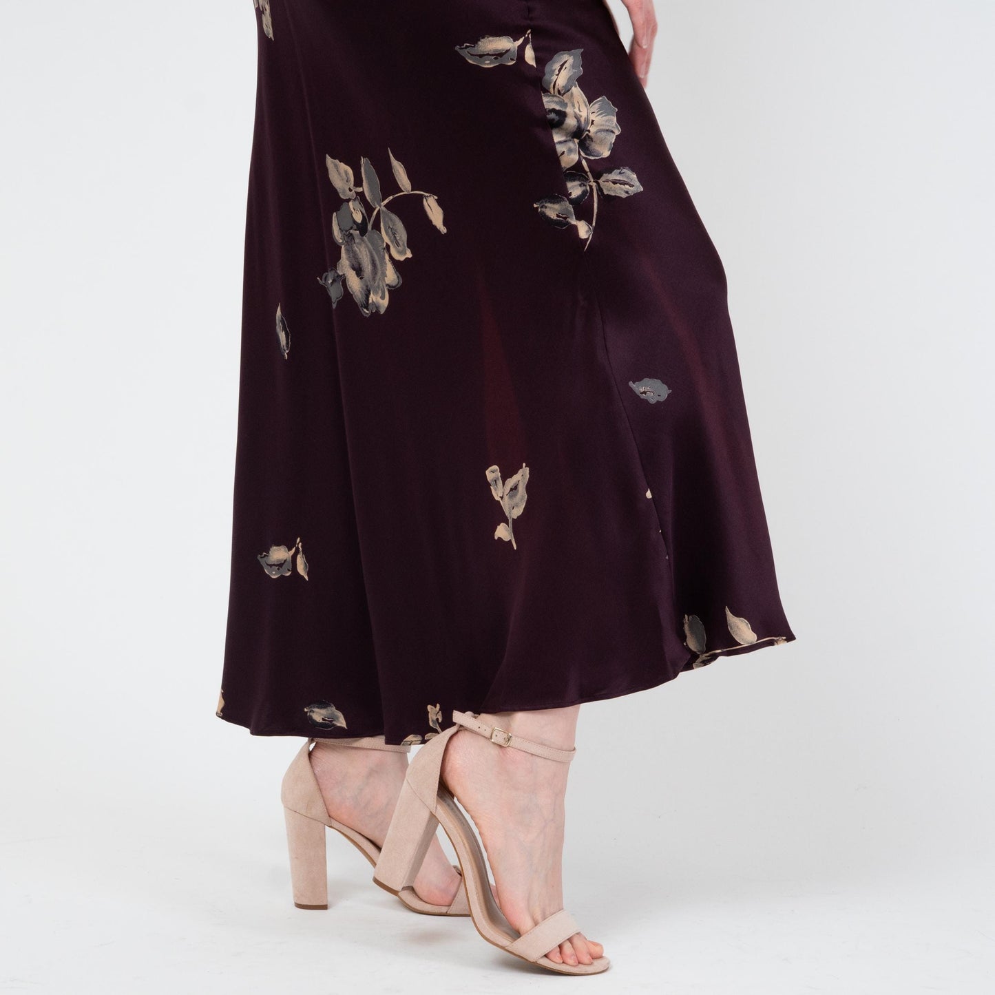 Vintage 90s Plum Floral Silk Satin Maxi Skirt - Small | Bias Cut High Waisted Boho Slip Skirt