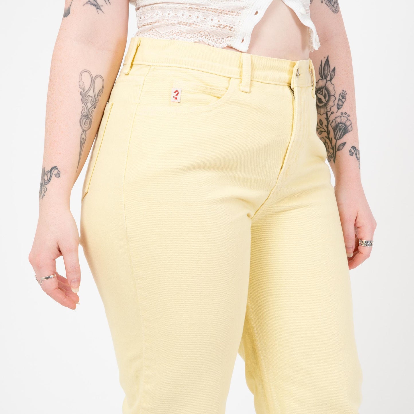 Vintage 90s Guess Pastel Yellow High Waisted Jeans - Large, 32" Waist | Slim Leg Denim Mom Jeans