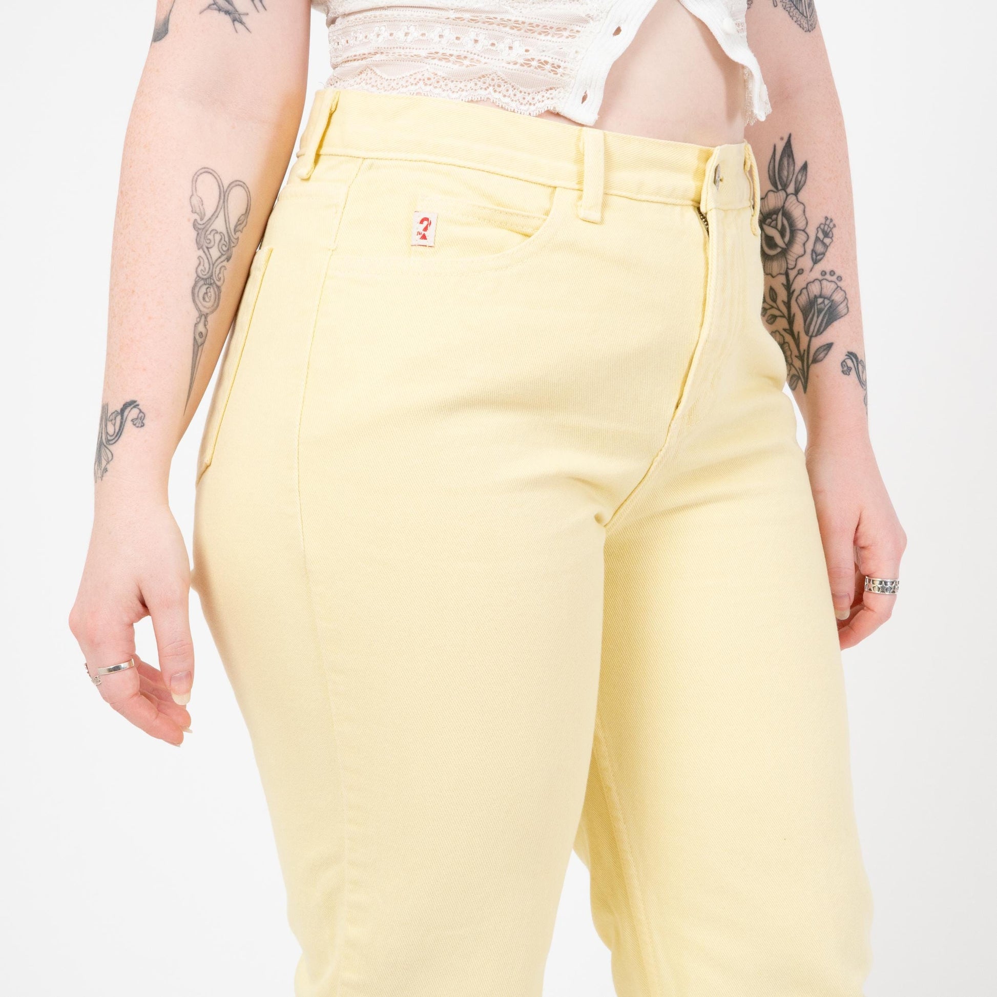 Vintage 90s Guess Pastel Yellow High Waisted Jeans - Large, 32" Waist | Slim Leg Denim Mom Jeans