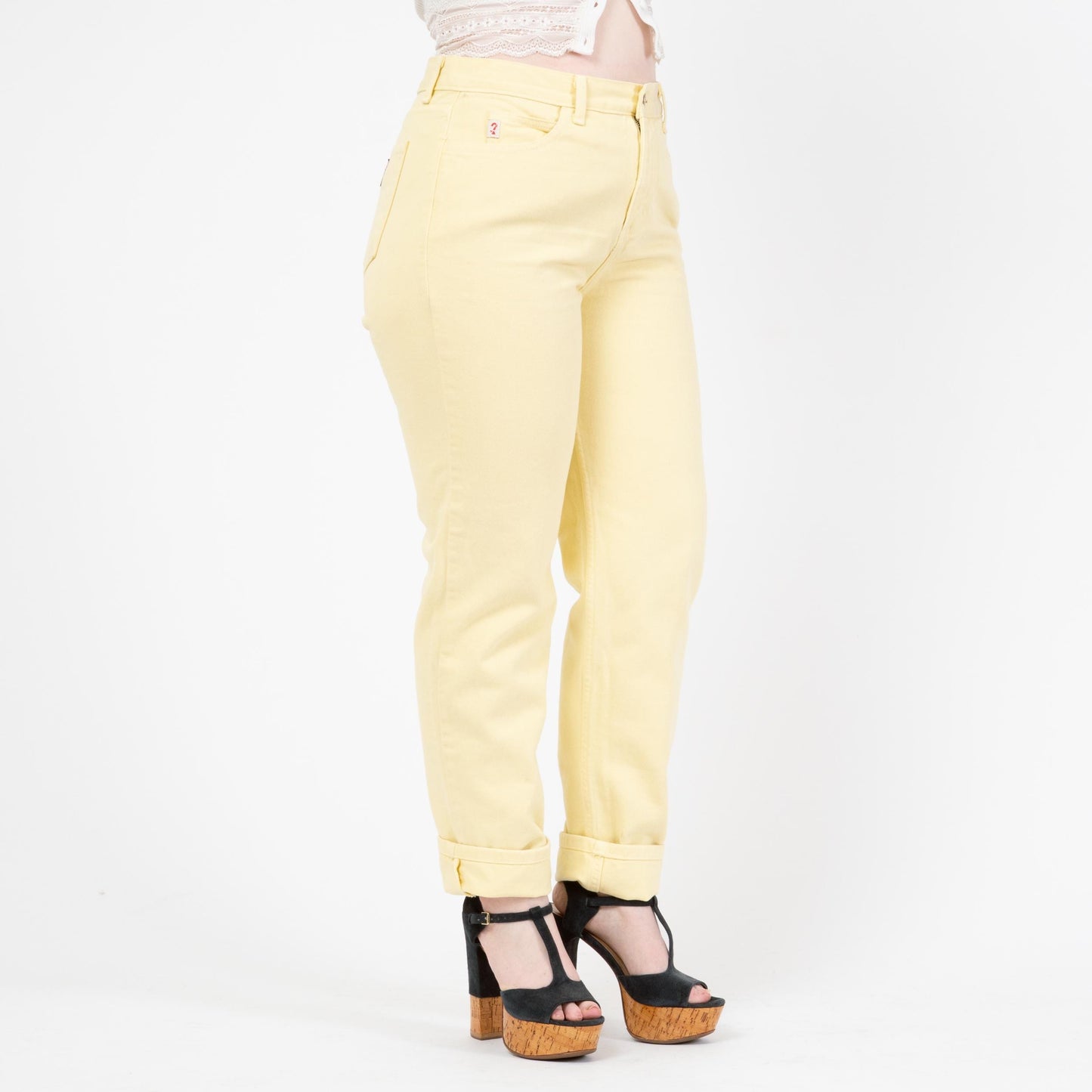 Vintage 90s Guess Pastel Yellow High Waisted Jeans - Large, 32" Waist | Slim Leg Denim Mom Jeans