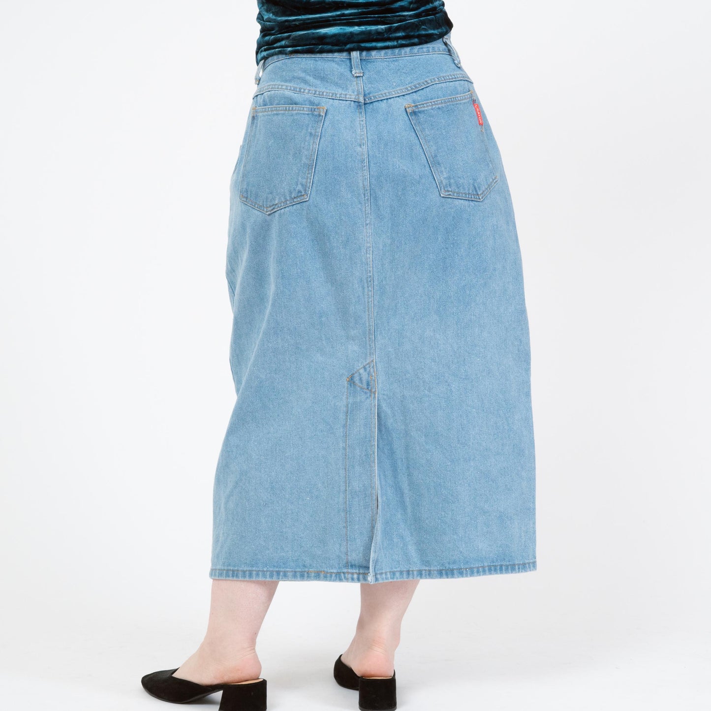 Vintage 90s Light Wash Denim Maxi Skirt - Large, 32" Waist | High Rise Long Straight Jean Skirt