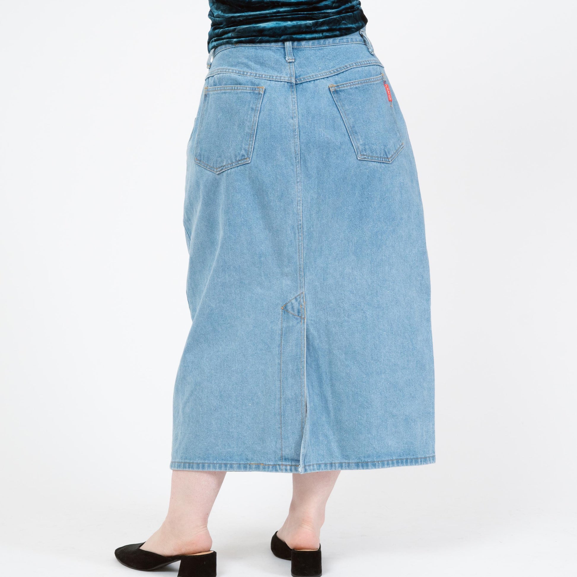 Vintage 90s Light Wash Denim Maxi Skirt - Large, 32" Waist | High Rise Long Straight Jean Skirt