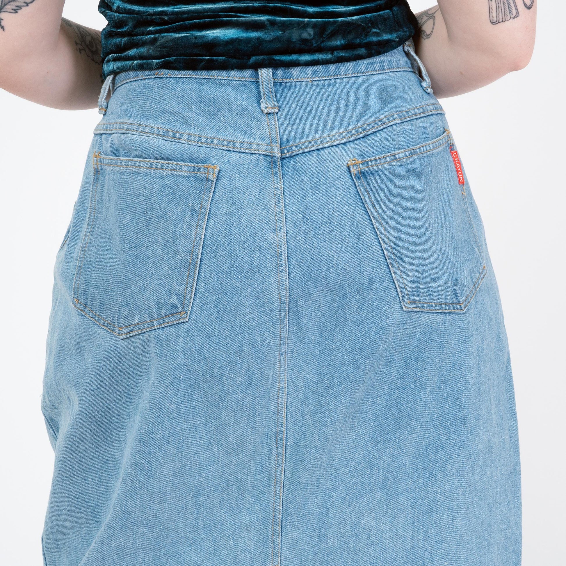 Vintage 90s Light Wash Denim Maxi Skirt - Large, 32" Waist | High Rise Long Straight Jean Skirt