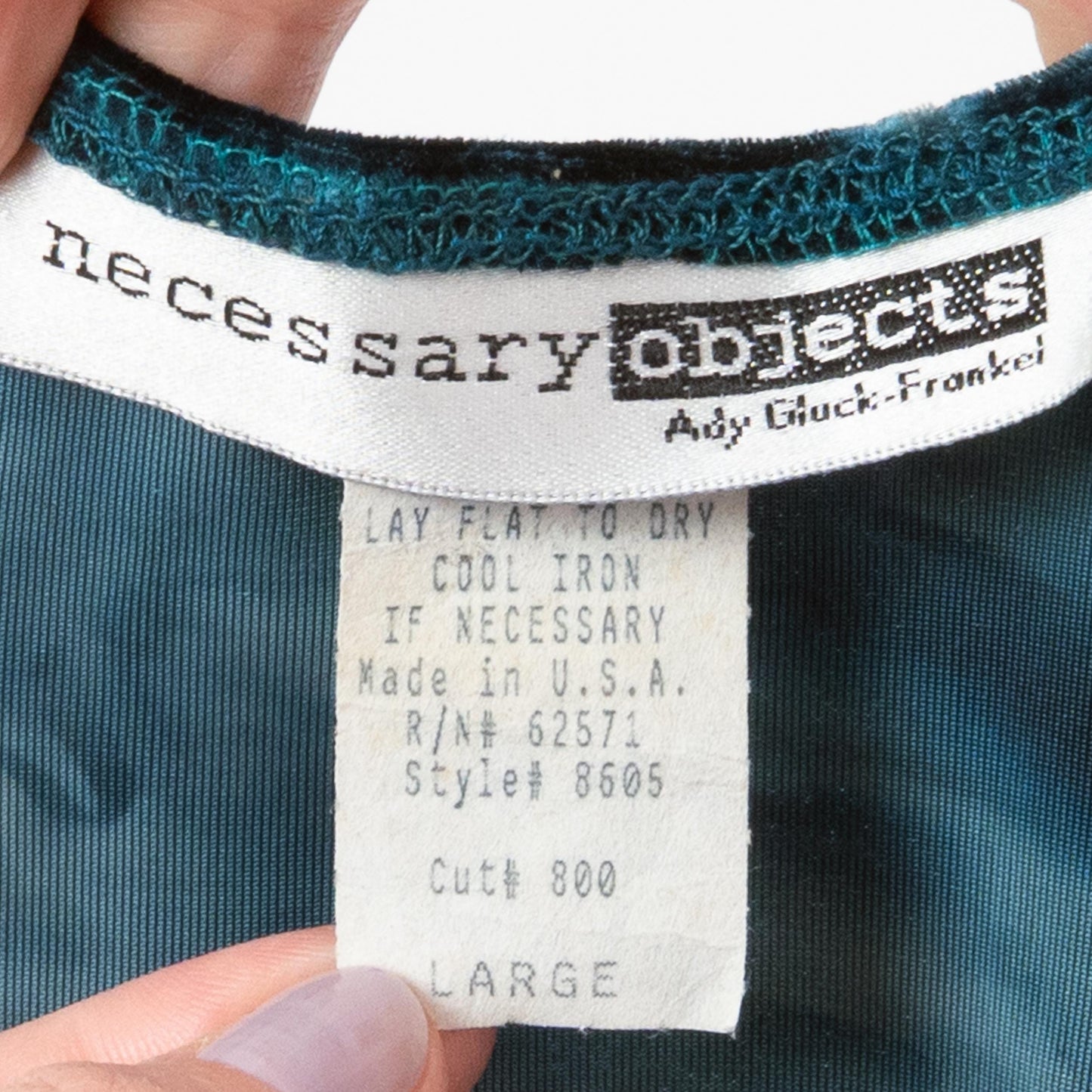 Vintage 90s Dark Teal Crushed Velvet Tank - Medium to Large | Lace Trim Boatneck Top