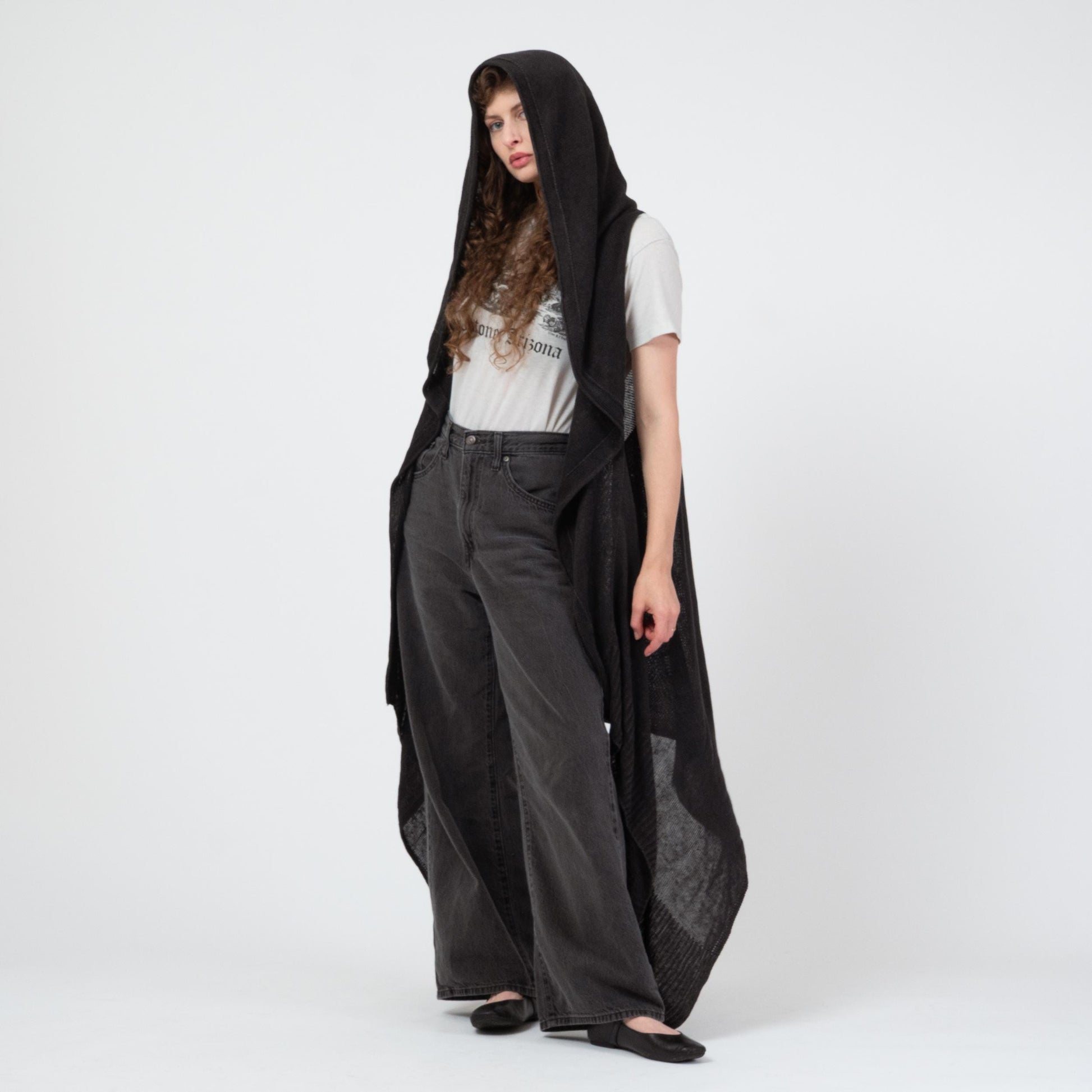 Nude:Masahiko Maruyama Black Knit Hooded Duster - One Size | Y2K Japanese Designer Unisex Longline Cardigan