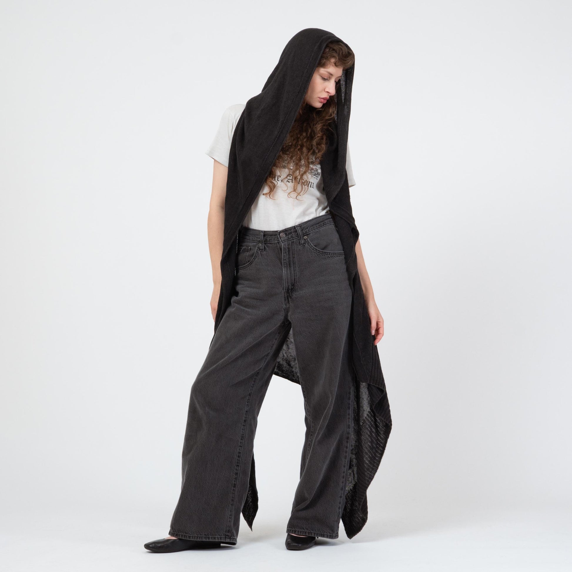 Nude:Masahiko Maruyama Black Knit Hooded Duster - One Size | Y2K Japanese Designer Unisex Longline Cardigan