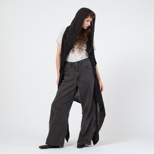 Nude:Masahiko Maruyama Black Knit Hooded Duster - One Size | Y2K Japanese Designer Unisex Longline Cardigan