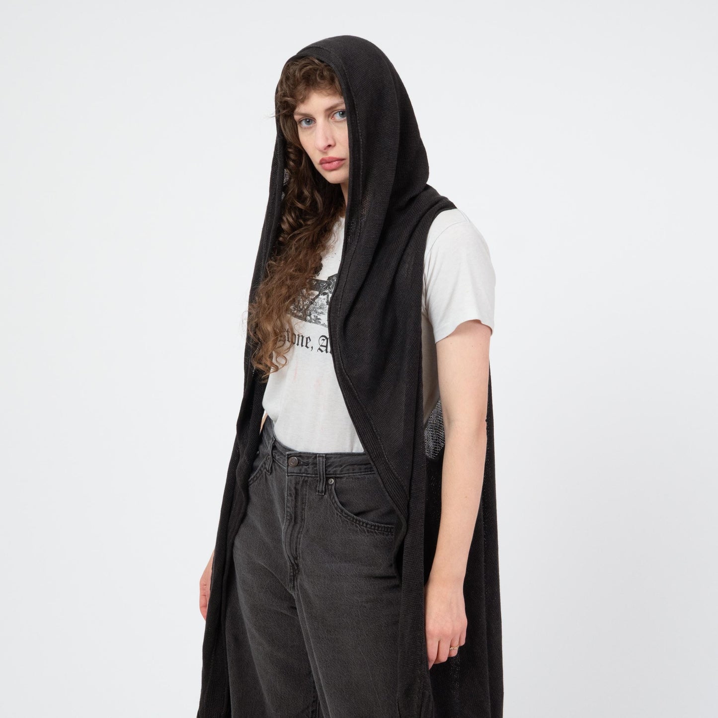 Nude:Masahiko Maruyama Black Knit Hooded Duster - One Size | Y2K Japanese Designer Unisex Longline Cardigan