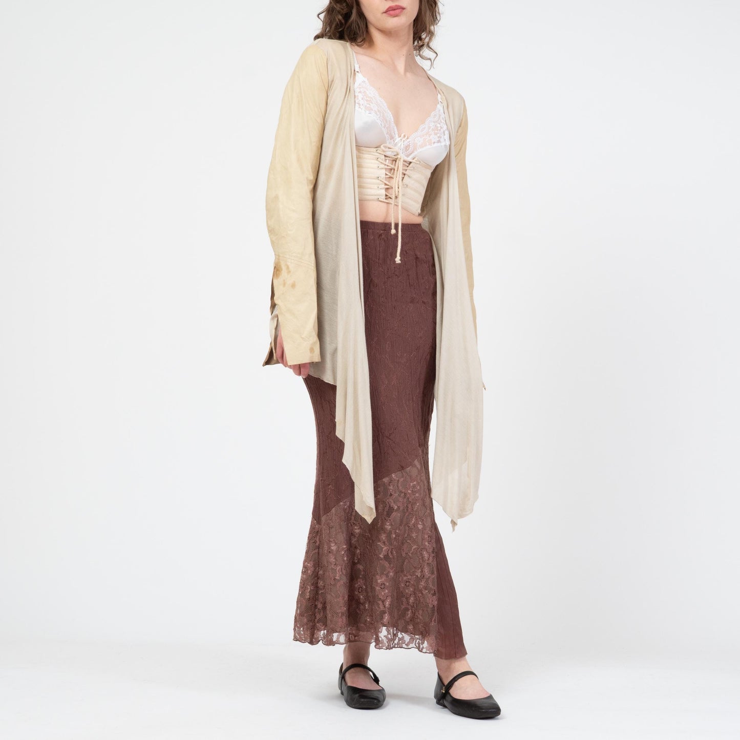 Rick Owens Citroen SS04 Asymmetric Draped Cardigan - Medium | Y2K Designer Leather Sleeve Wrap Top