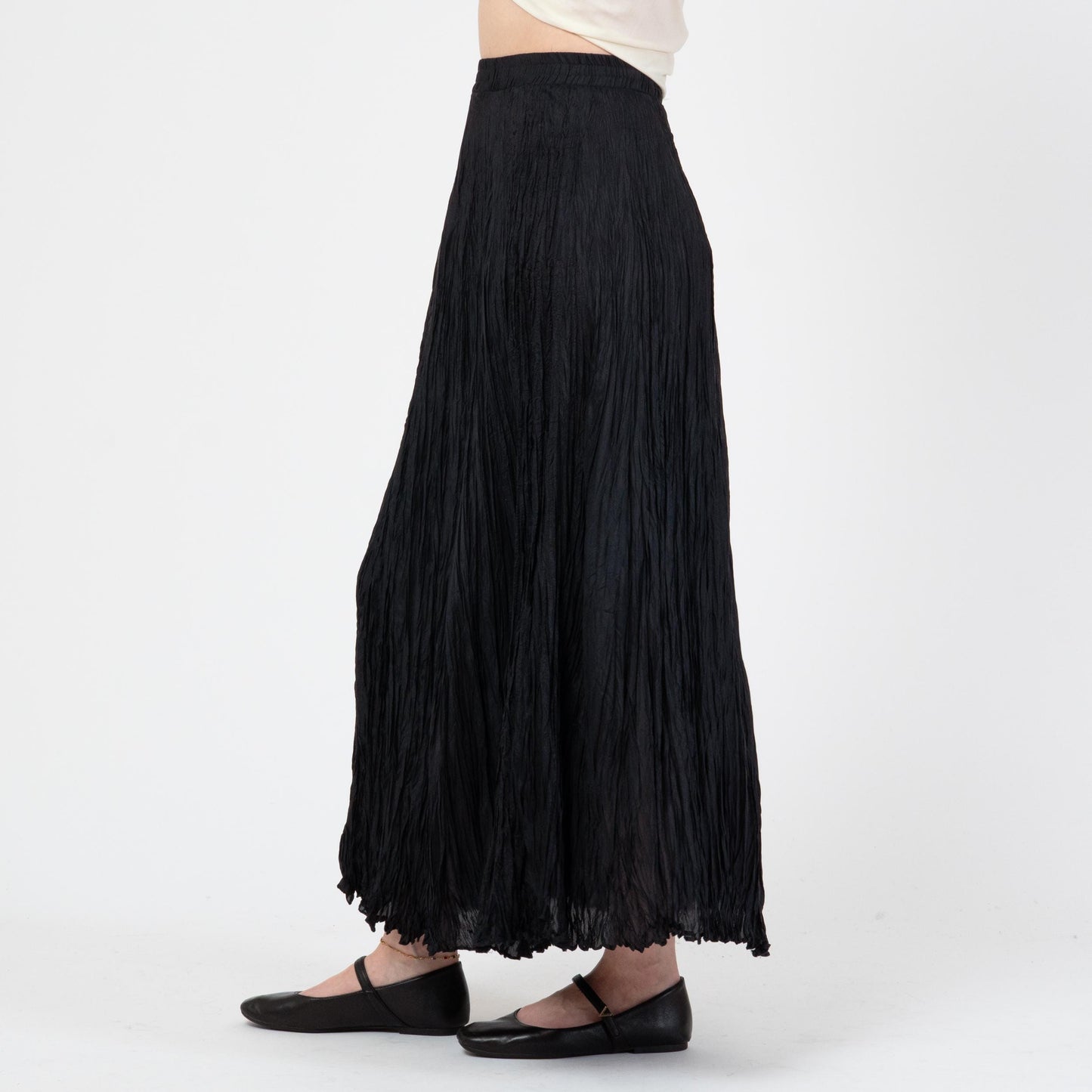 Vintage 90s Black Silk Plisse Maxi Skirt - Medium | Witchy Whimsigoth Long Flowy Festival Skirt