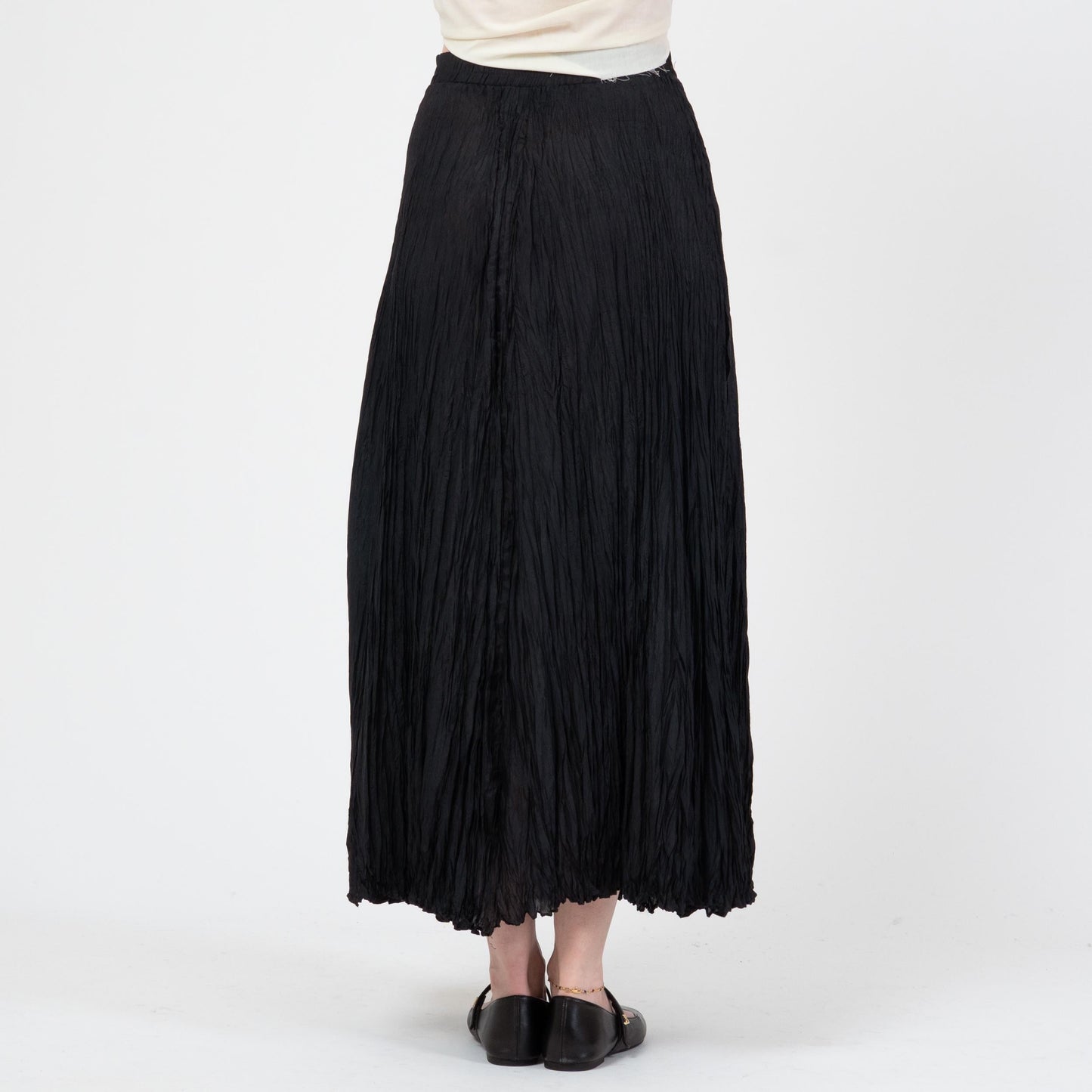Vintage 90s Black Silk Plisse Maxi Skirt - Medium | Witchy Whimsigoth Long Flowy Festival Skirt