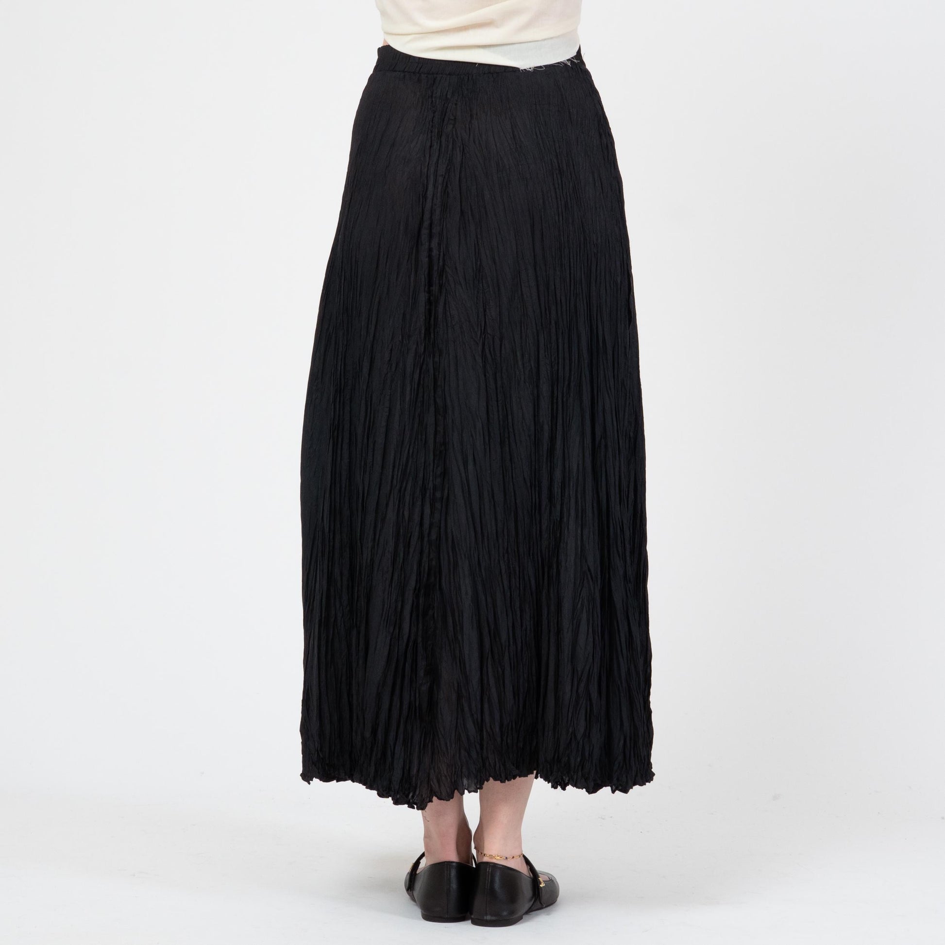Vintage 90s Black Silk Plisse Maxi Skirt - Medium | Witchy Whimsigoth Long Flowy Festival Skirt