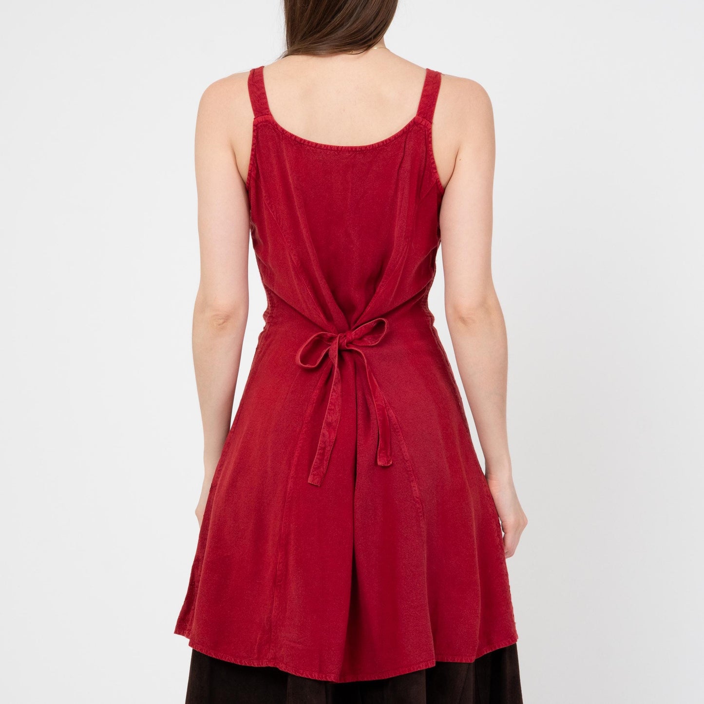 Vintage 90s Boho Red Embroidered Mini Sundress - Small | Rayon Tie Back Summer Layering Dress