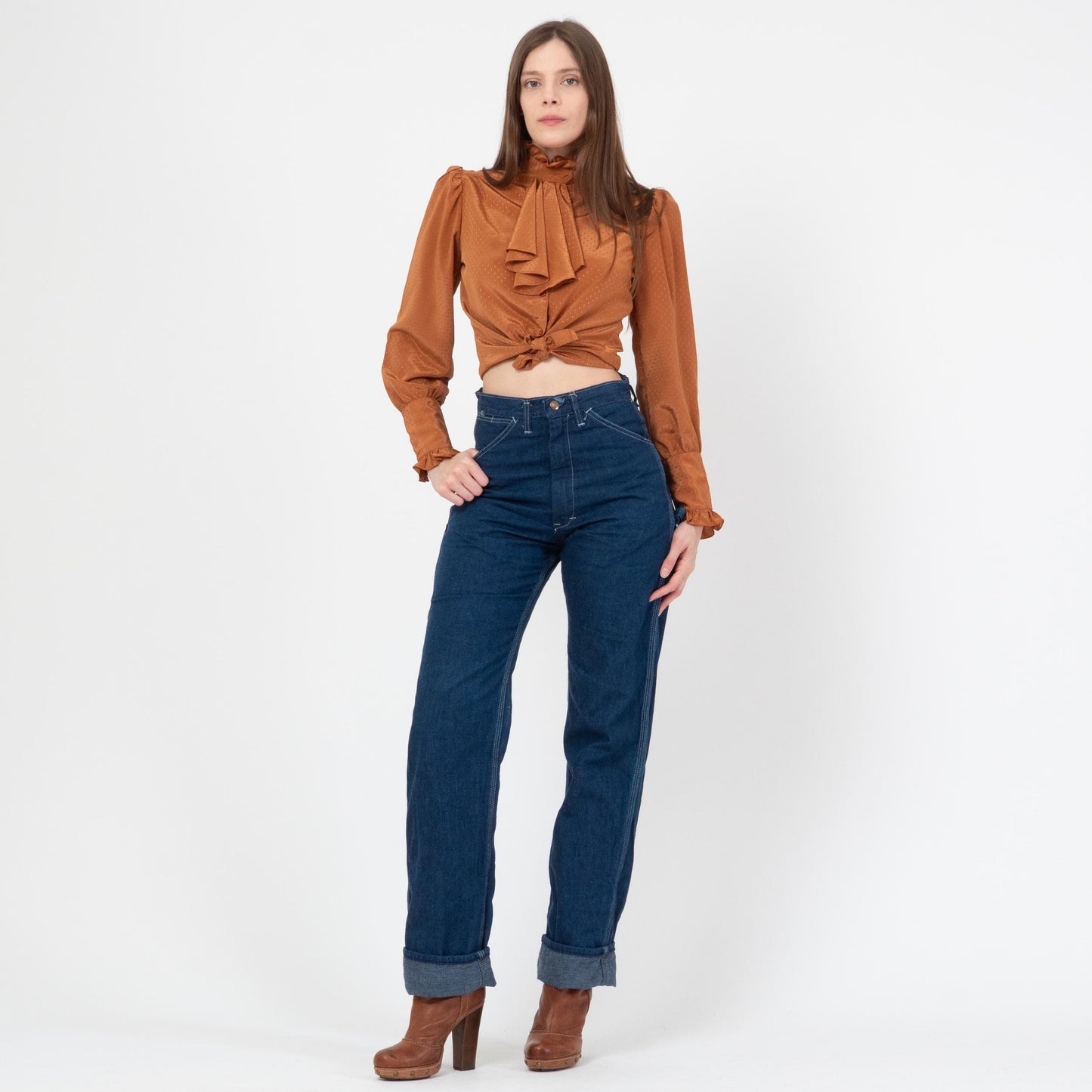Vintage 70s Dee Cee Dark Wash Carpenter Jeans - Small, 27" Waist | High Waisted Denim Straight Leg Western Jeans