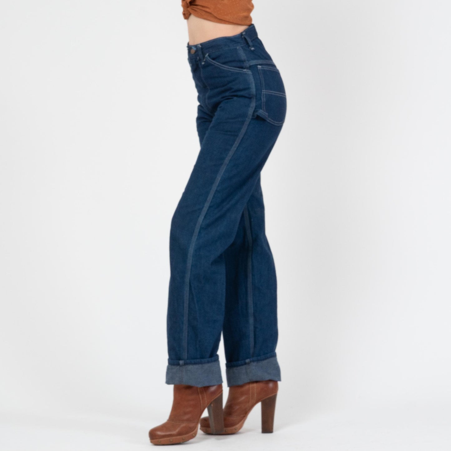 Vintage 70s Dee Cee Dark Wash Carpenter Jeans - Small, 27" Waist | High Waisted Denim Straight Leg Western Jeans