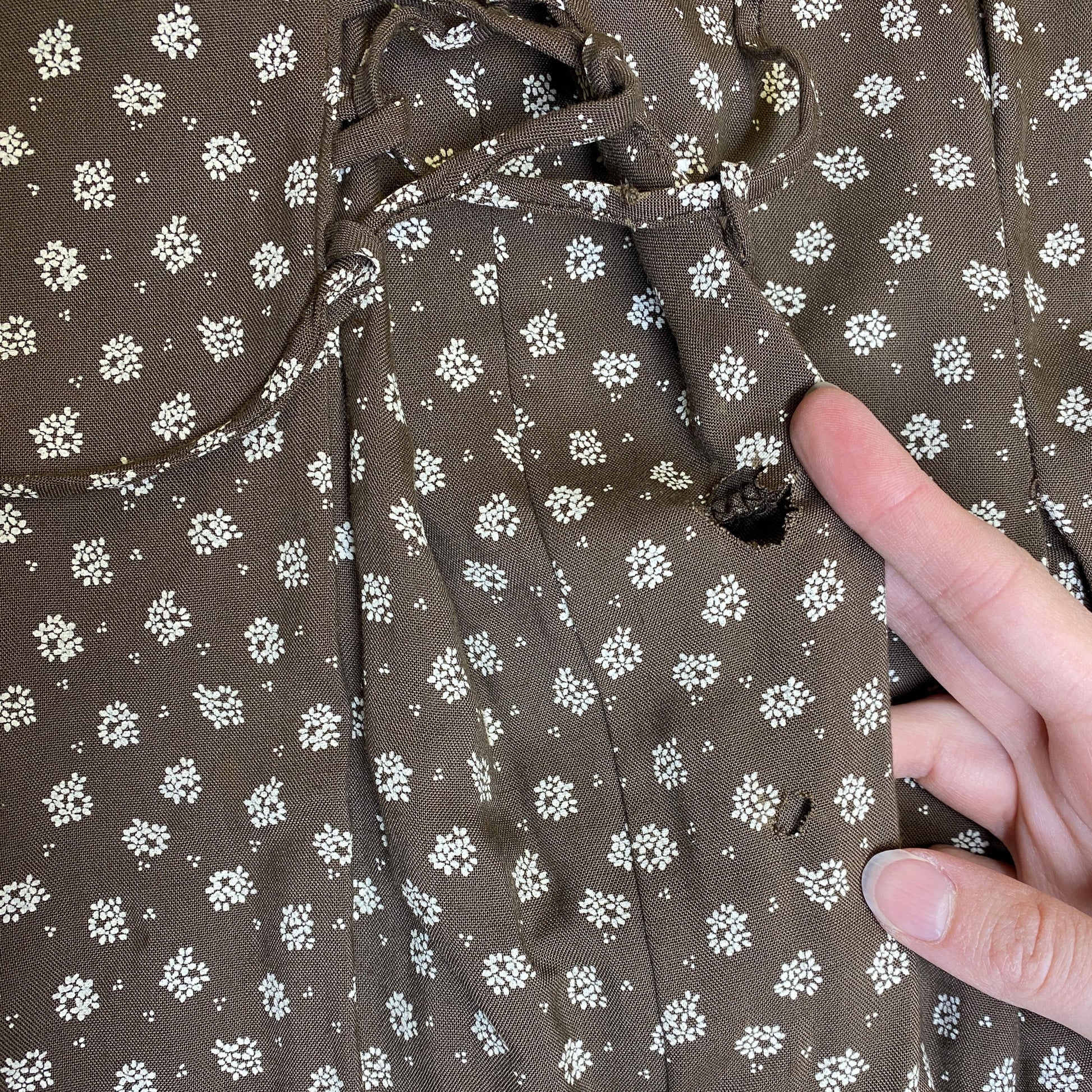 Vintage 80s Brown Floral Wide Leg Jumpsuit - Large to XL | Boho Short Sleeve Palazzo Pantsuit